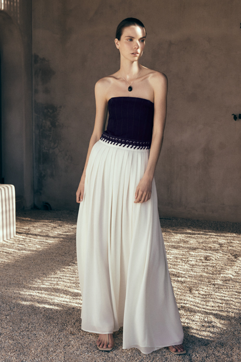 Suella Chiffon Denim Maxi Dress - Indigo Blue