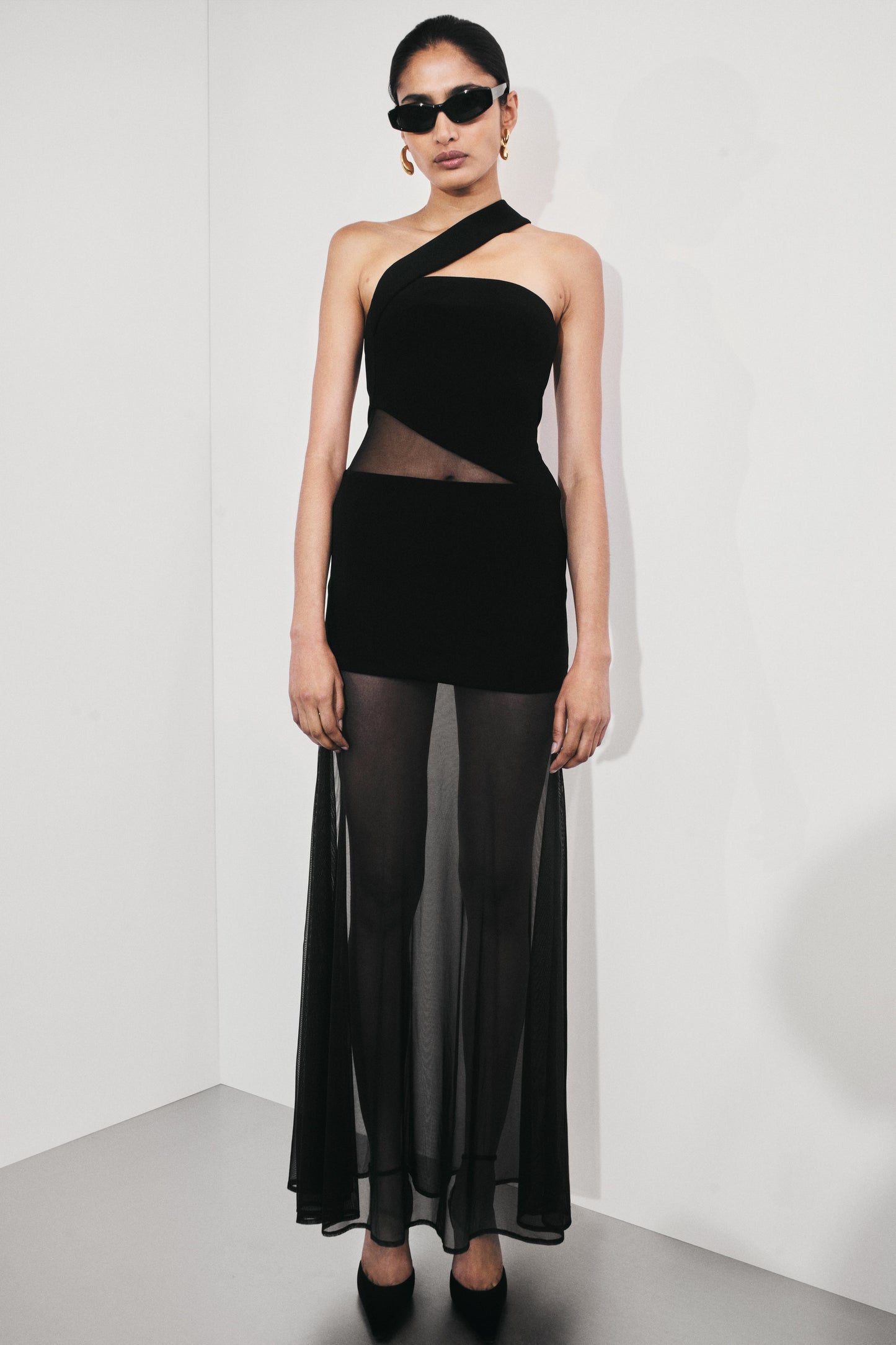 Vashti Cut Out Mesh Maxi Dress - Black