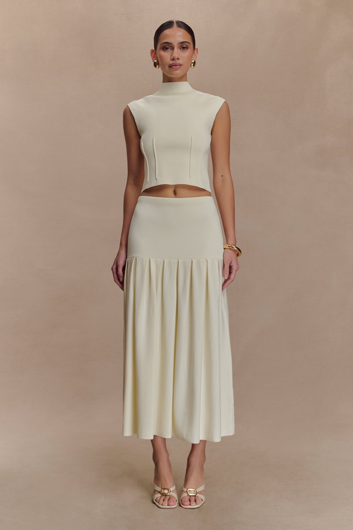 Romaine Bandage Knit Midi Skirt - Ivory