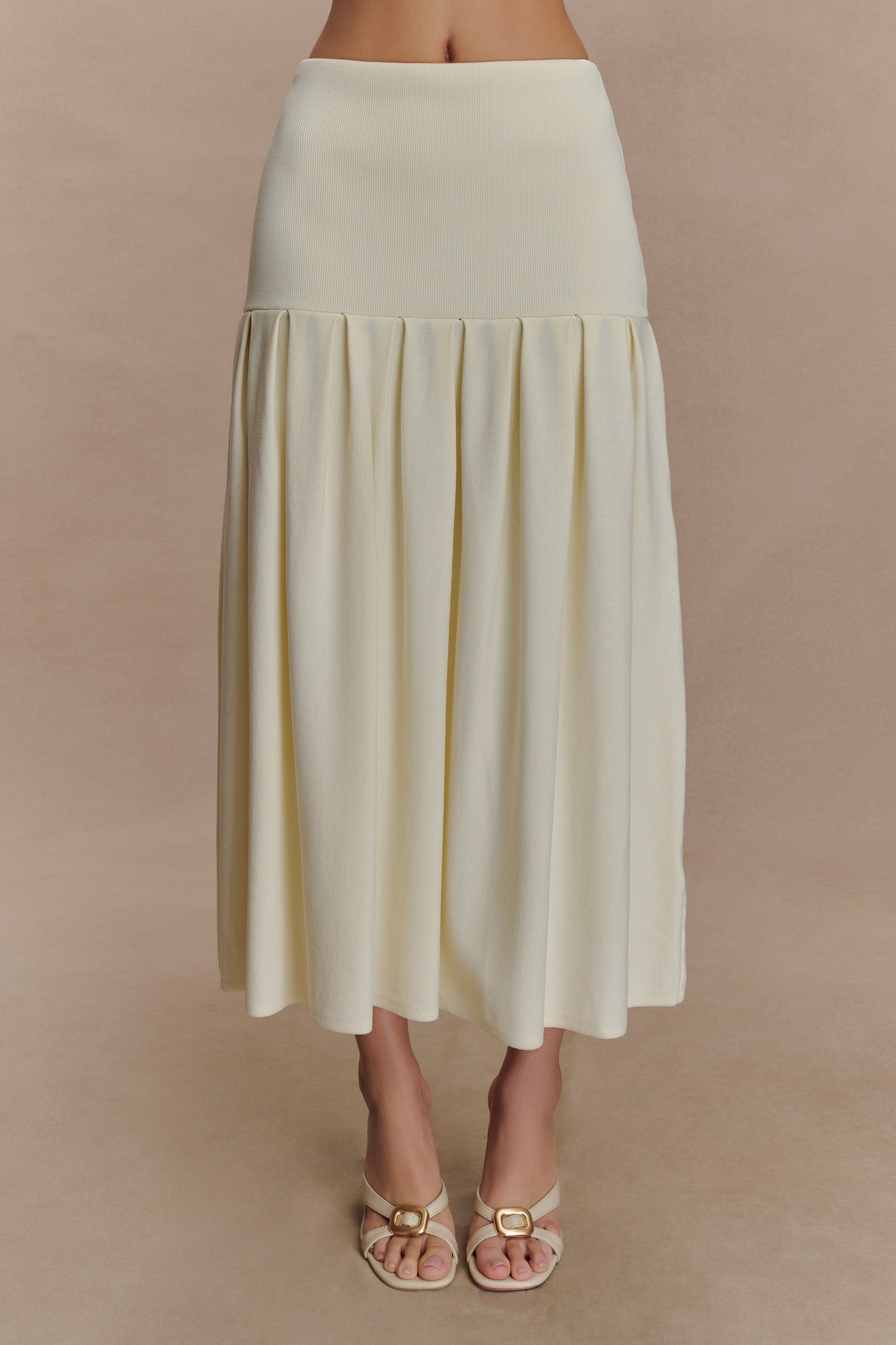 Romaine Bandage Knit Midi Skirt - Ivory