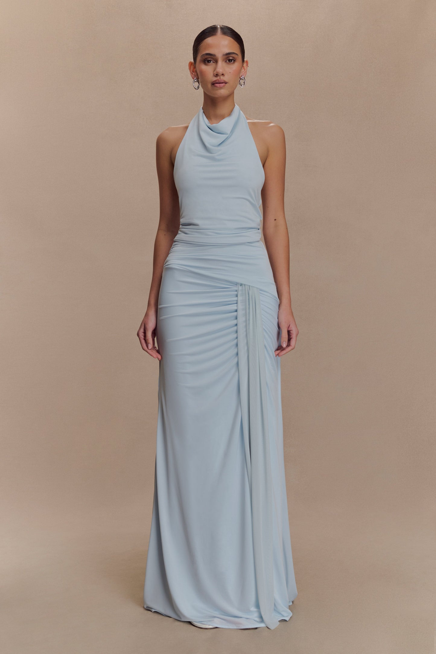 Calandra Slinky Halter Top With Hardware - Pale Blue