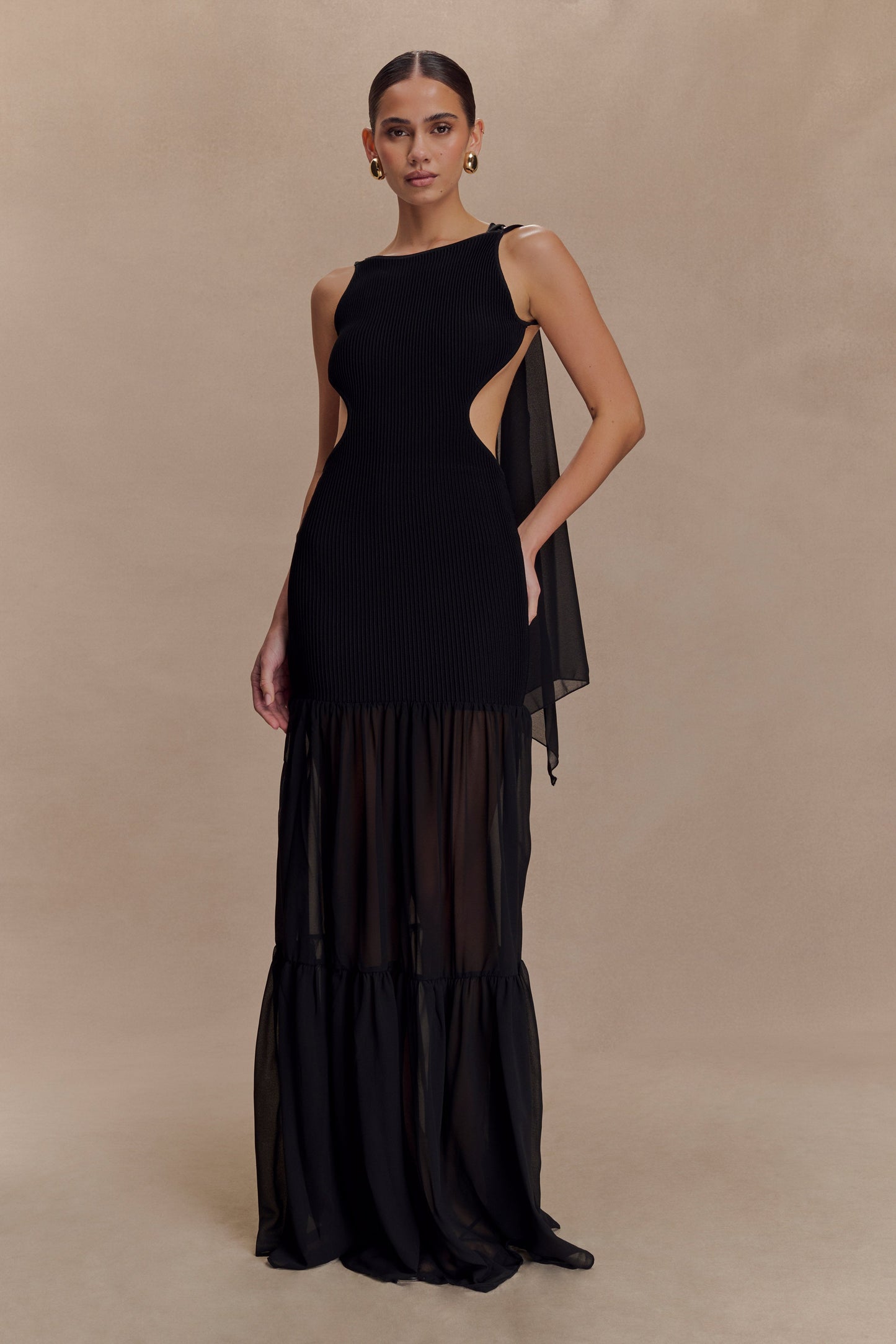 Haille Knit Chiffon Maxi Dress - Black
