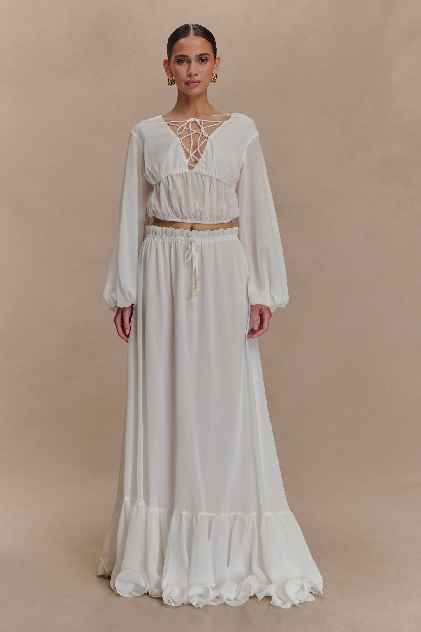 Carlie Chiffon Cross Tie Top - Ivory