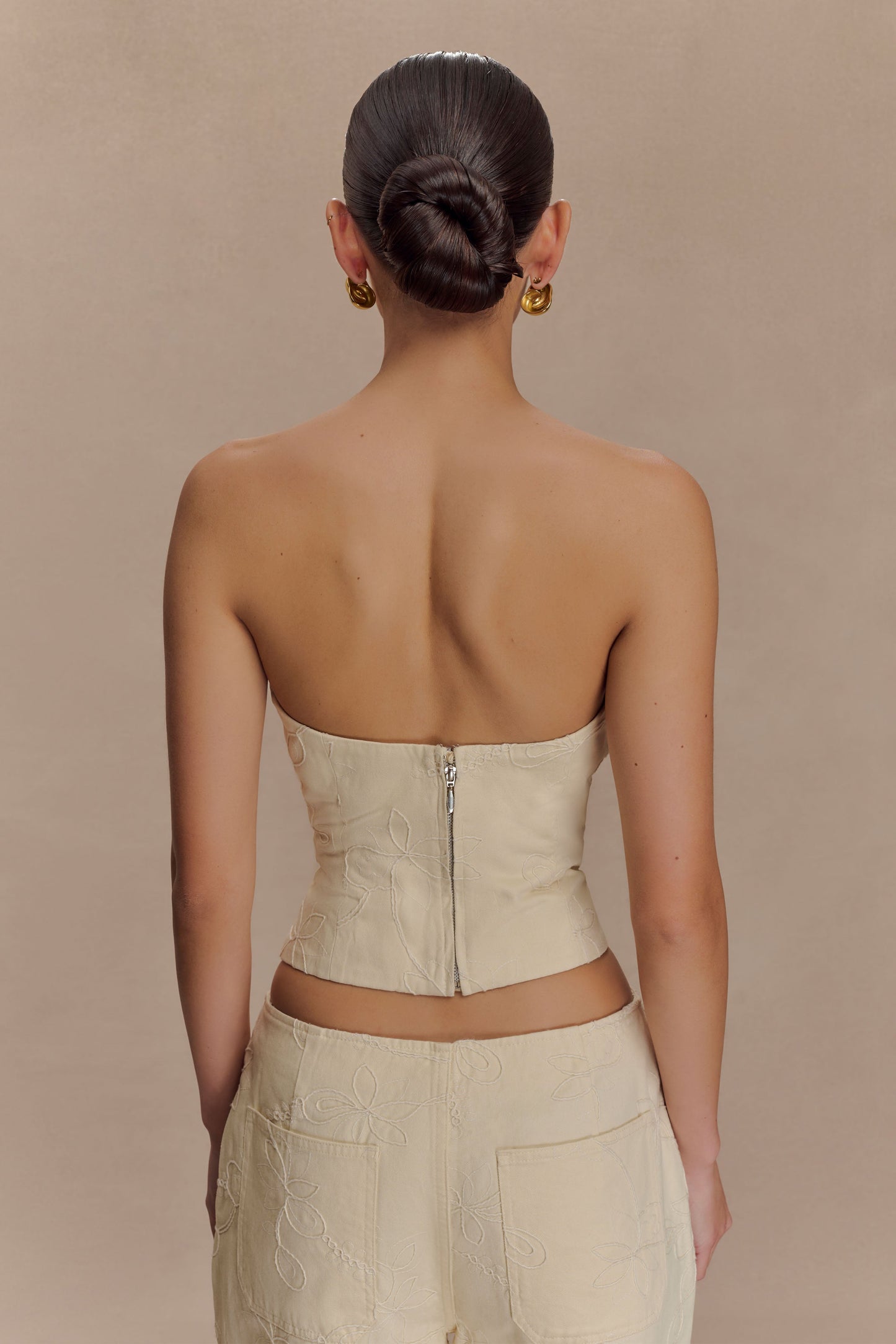 Ebony Embroidered Denim Corset - Cream