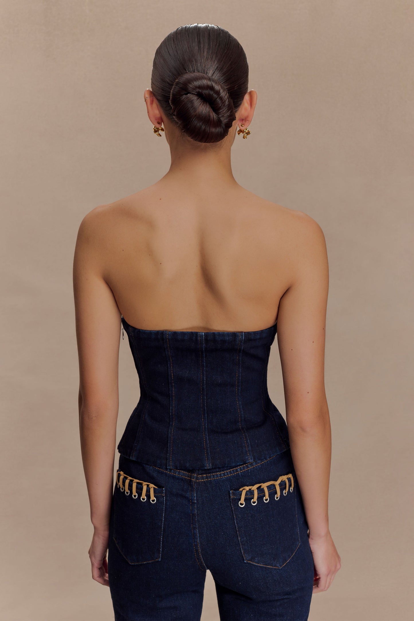 Tully Strapless Topstitch Denim Top - Indigo Blue