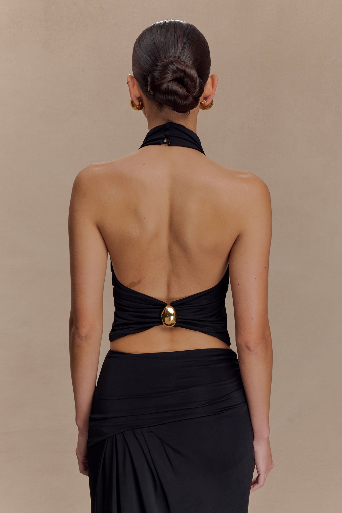 Calandra Slinky Halter Top With Hardware - Black