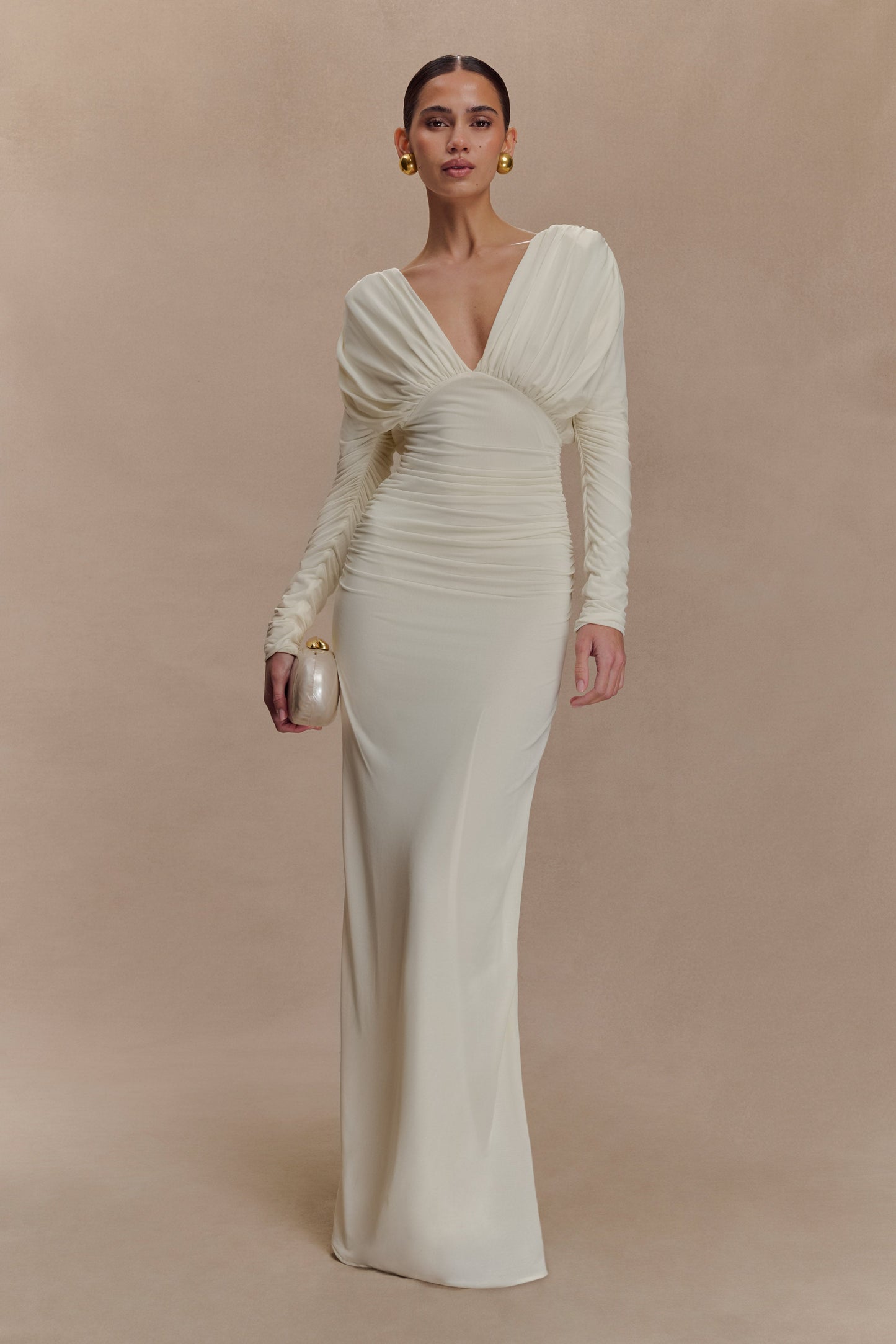 Hayden Long Sleeve Plunge Maxi Dress - Ivory
