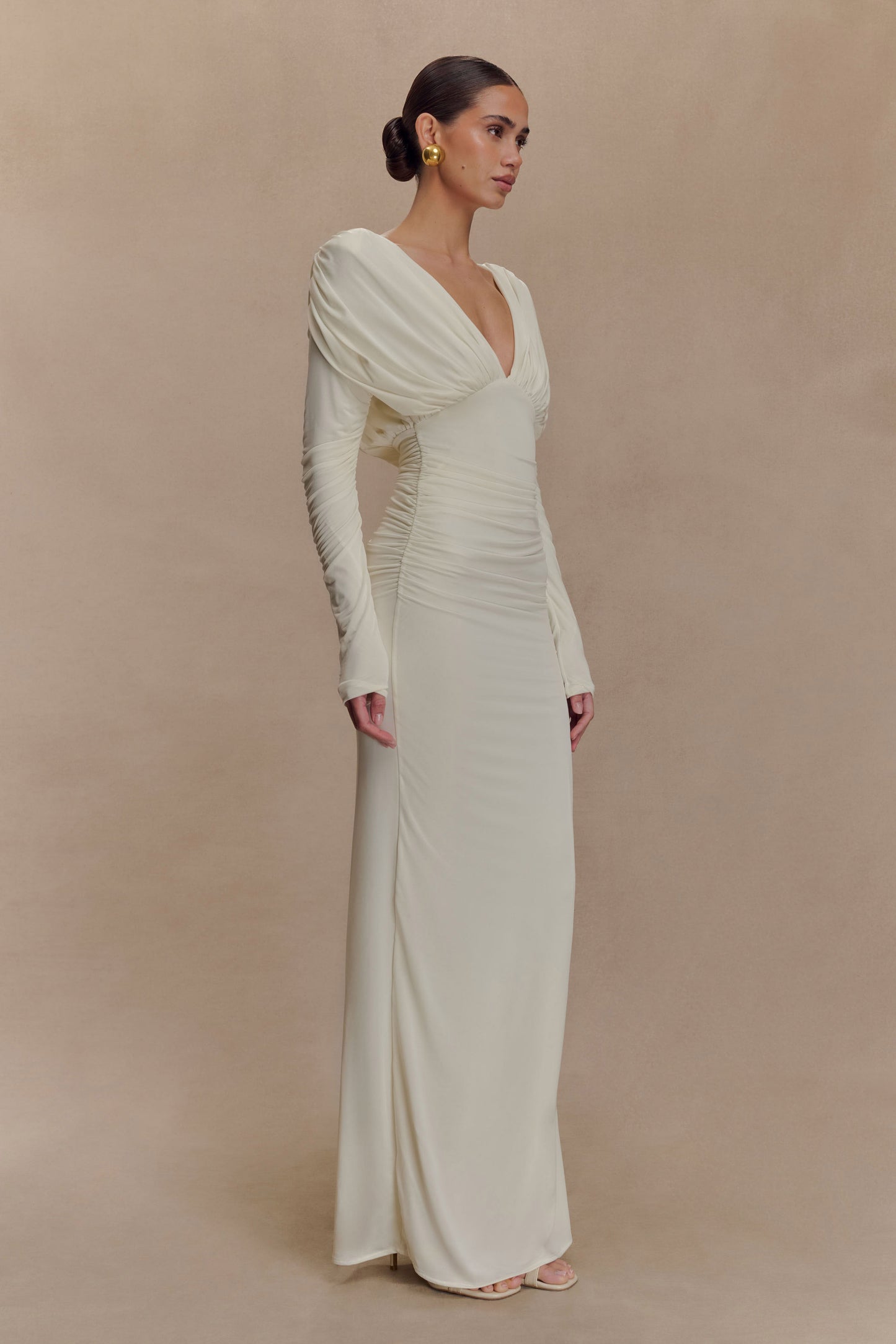 Hayden Long Sleeve Plunge Maxi Dress - Ivory