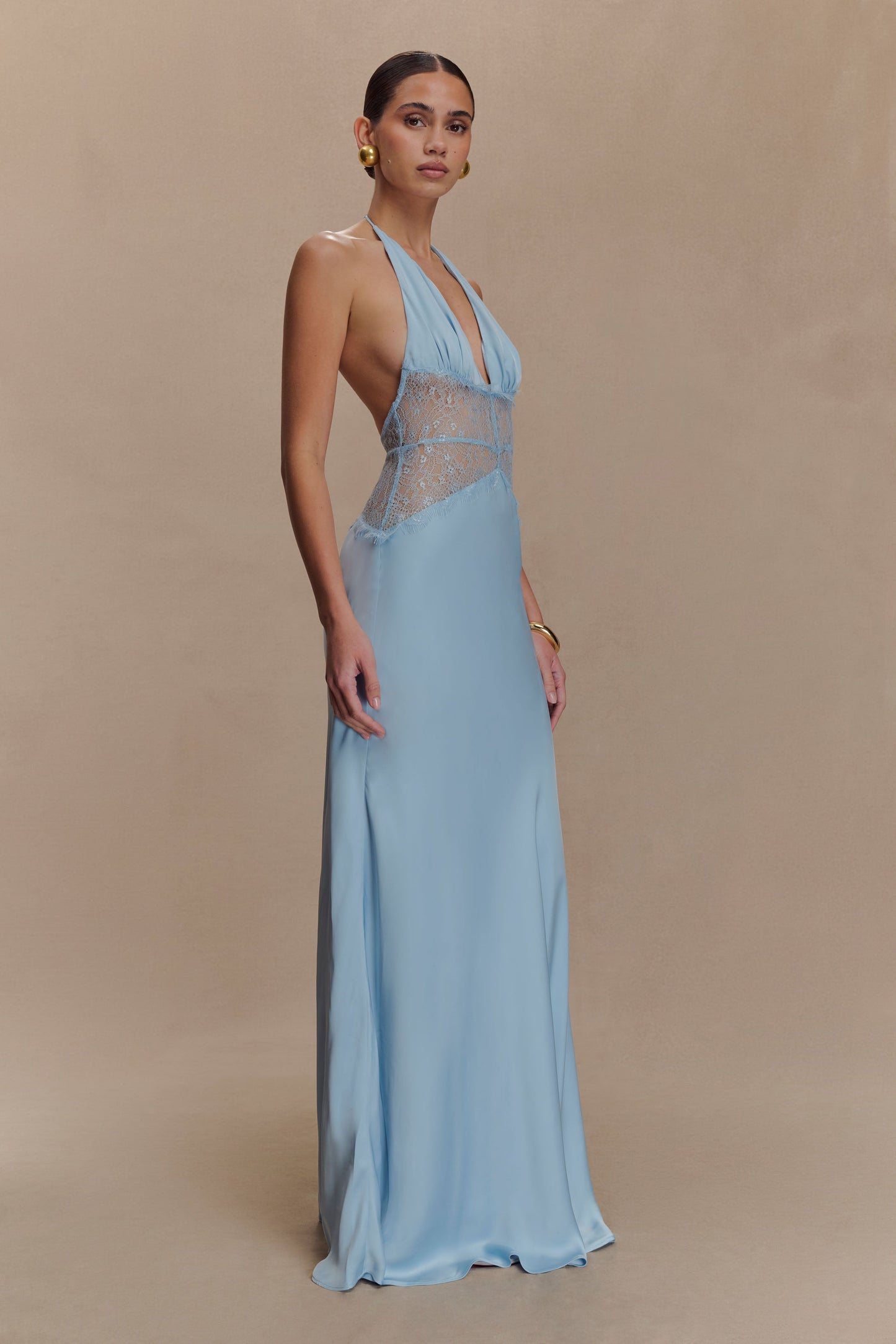 Dinah Lace And Satin Maxi Dress - Cornflower Blue