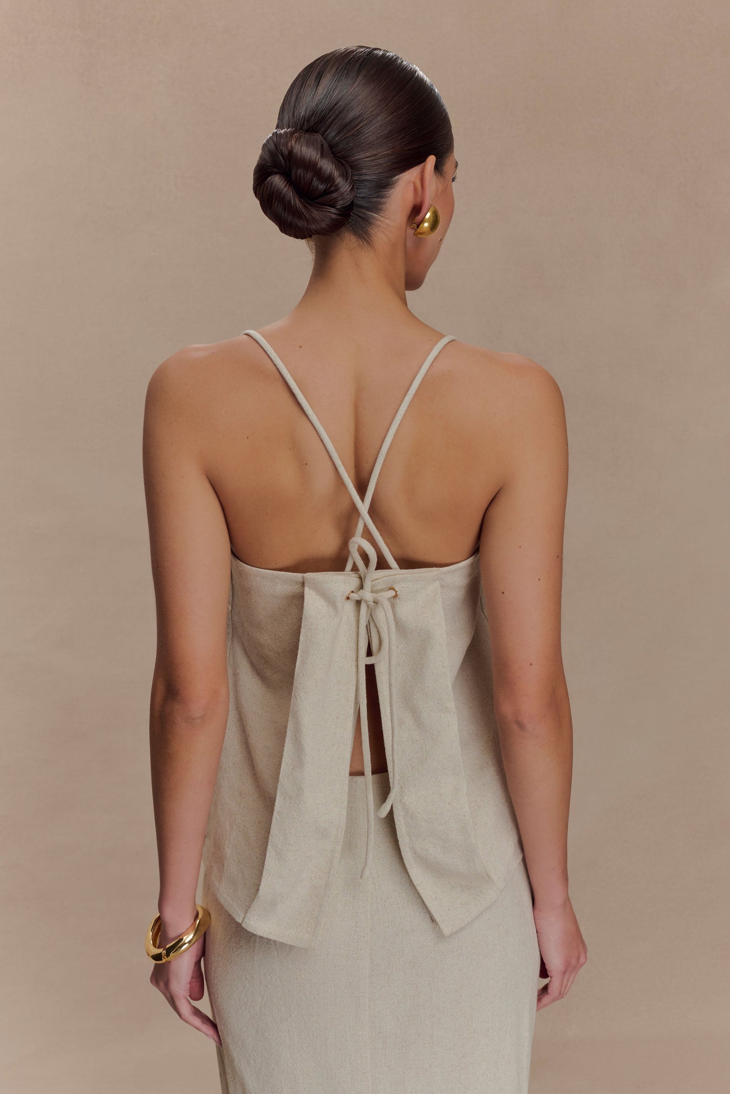 Casey Linen Corded Embroidered Linen Top - Natural