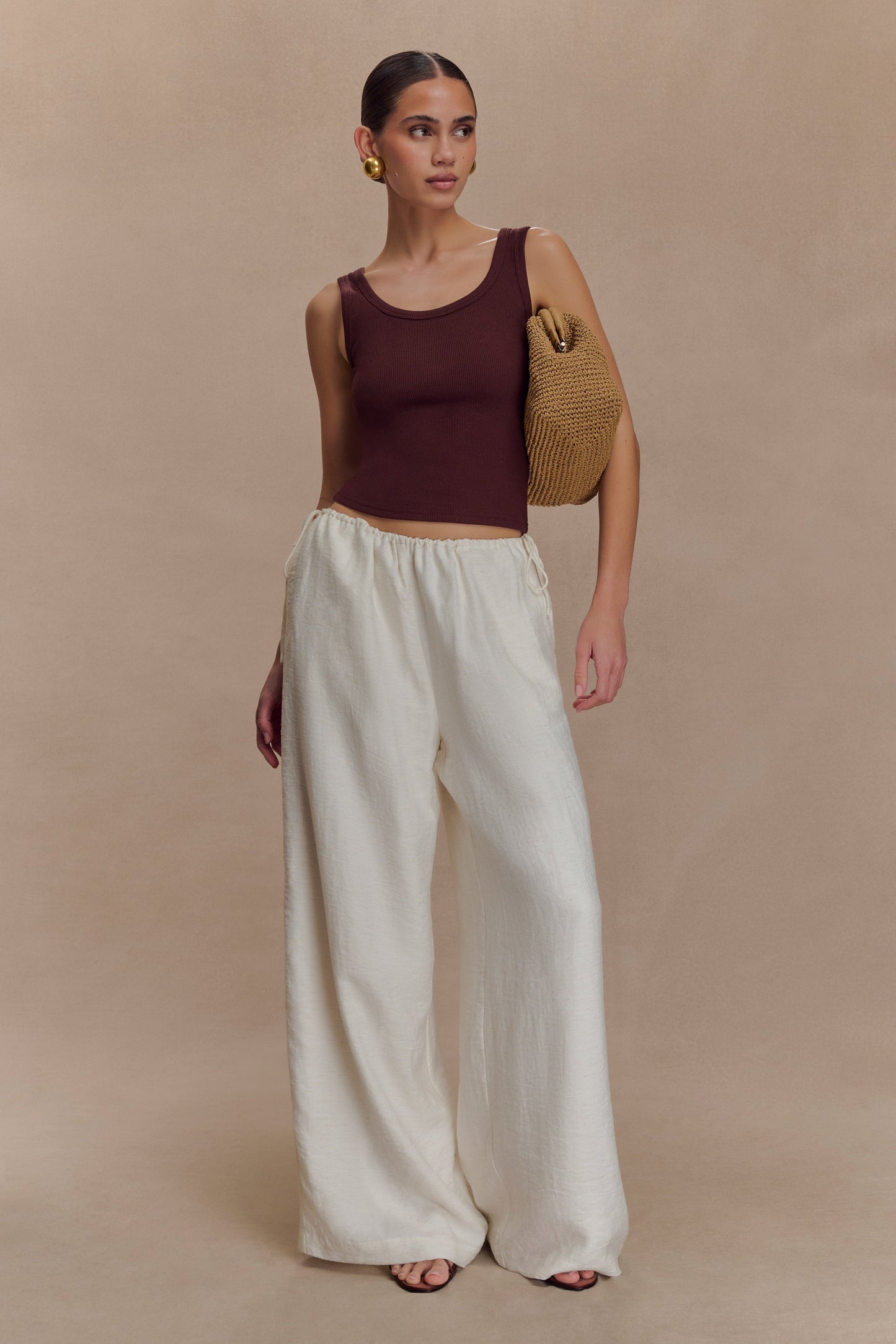 Callum Drawstring Straight Leg Pants - White