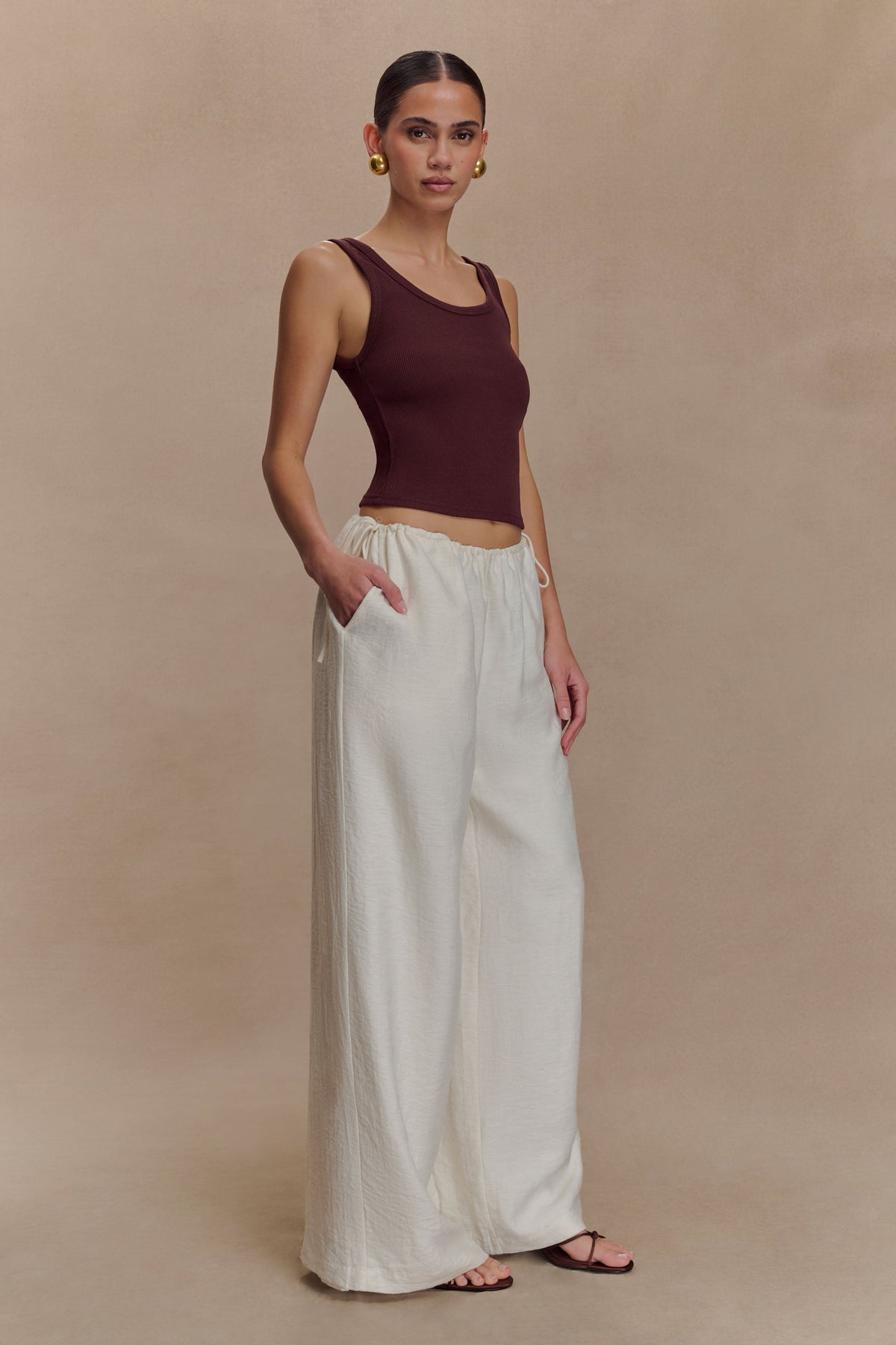 Callum Drawstring Straight Leg Pants - White