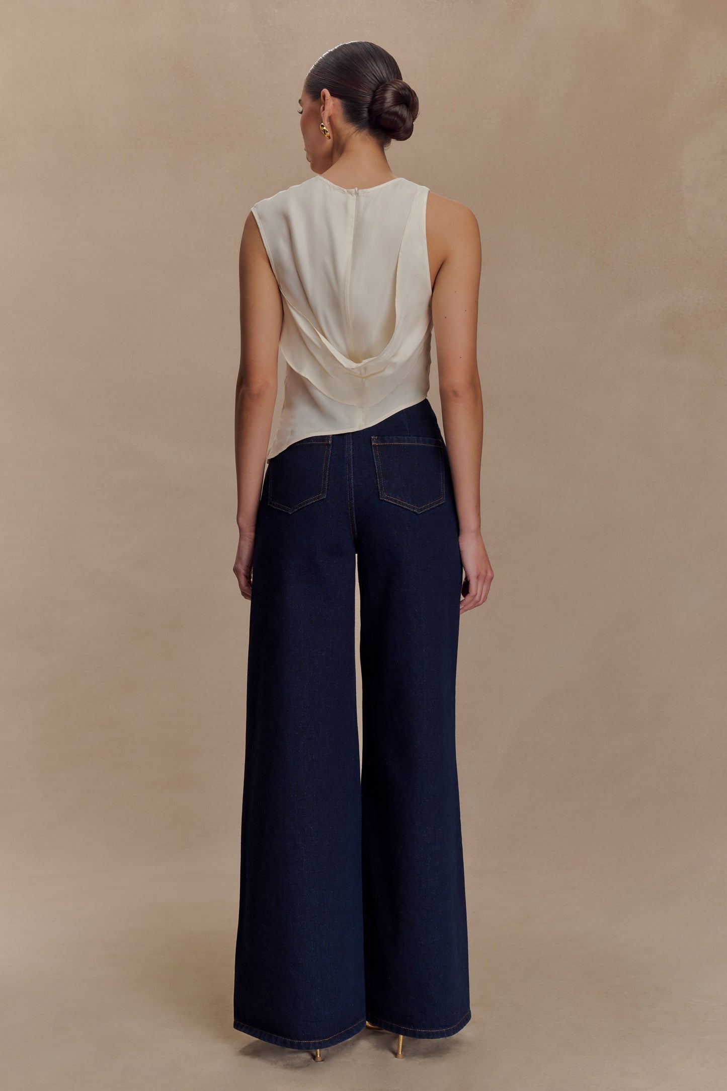 Miranda Faux Suede Belted Denim Wide Leg Jeans - Indigo Blue