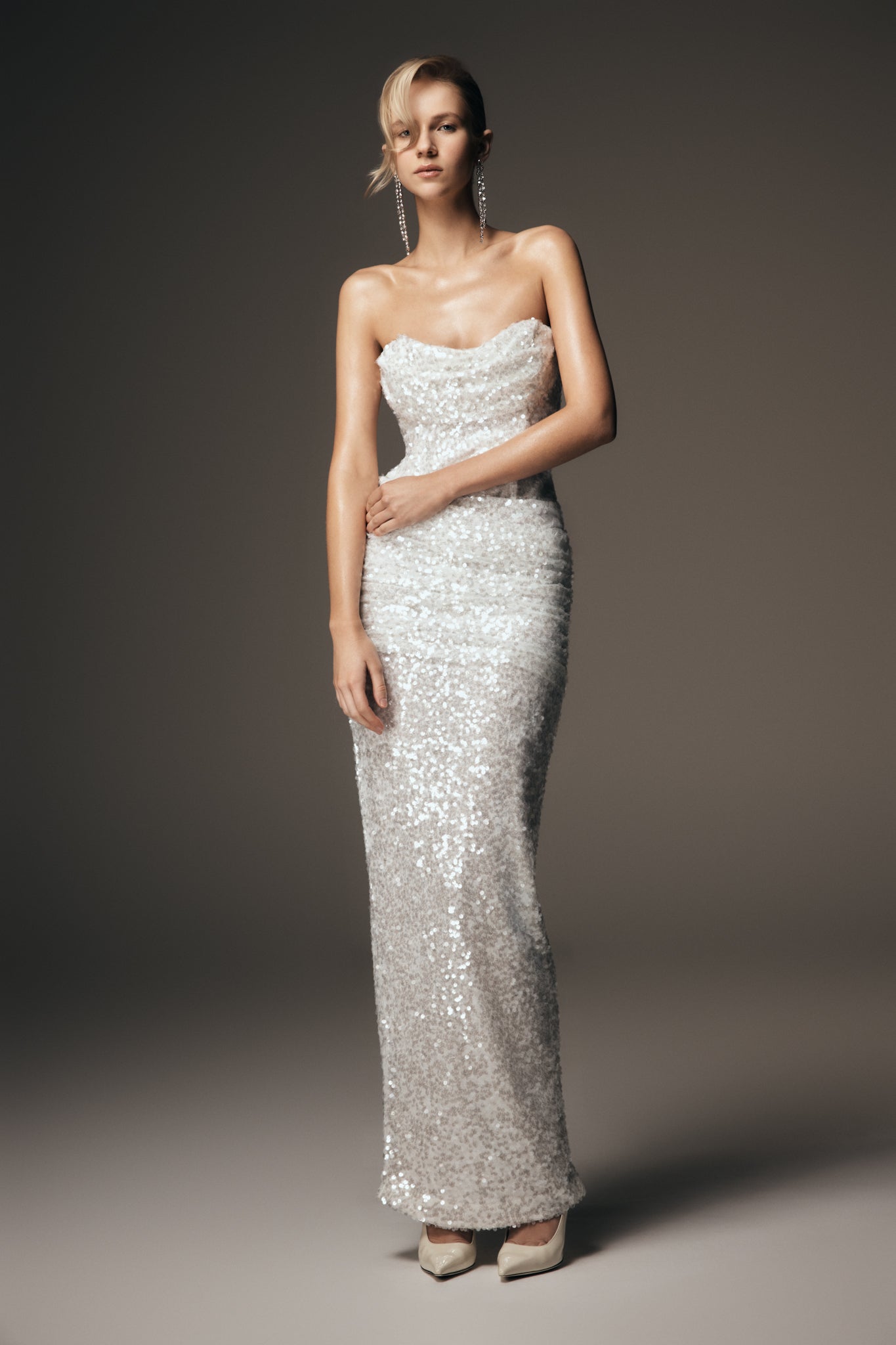 chinese dress ladies Lana Strapless Maxi Dress in Ivory Polka Dot – Isalis main image 0