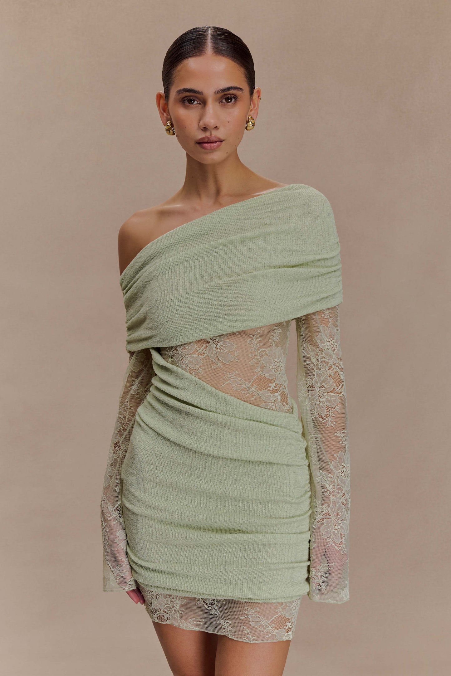 Luxie Lace Knit Mini Dress - Pastel Green