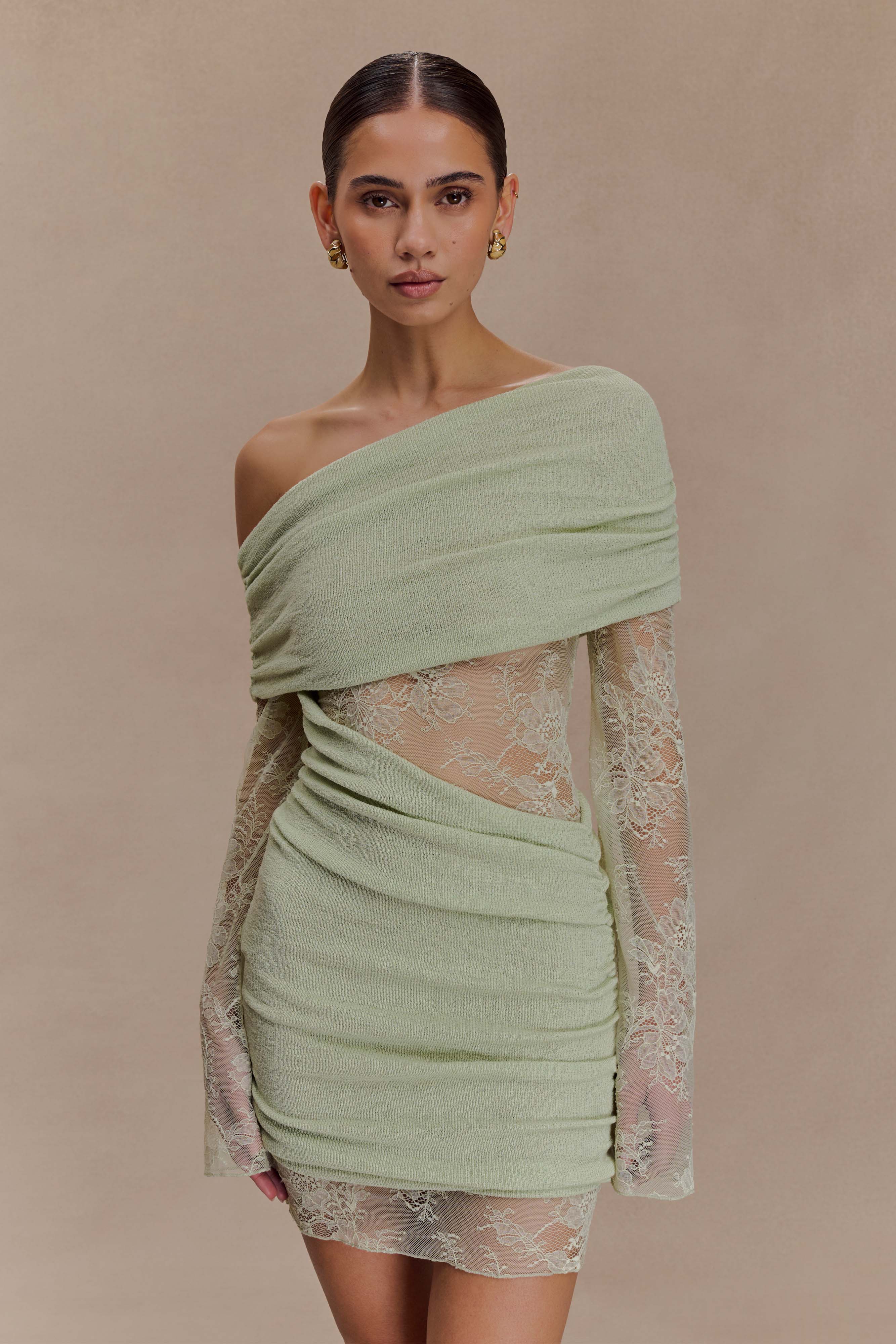Luxie Lace Knit Mini Dress / Pastel Green | Meshki