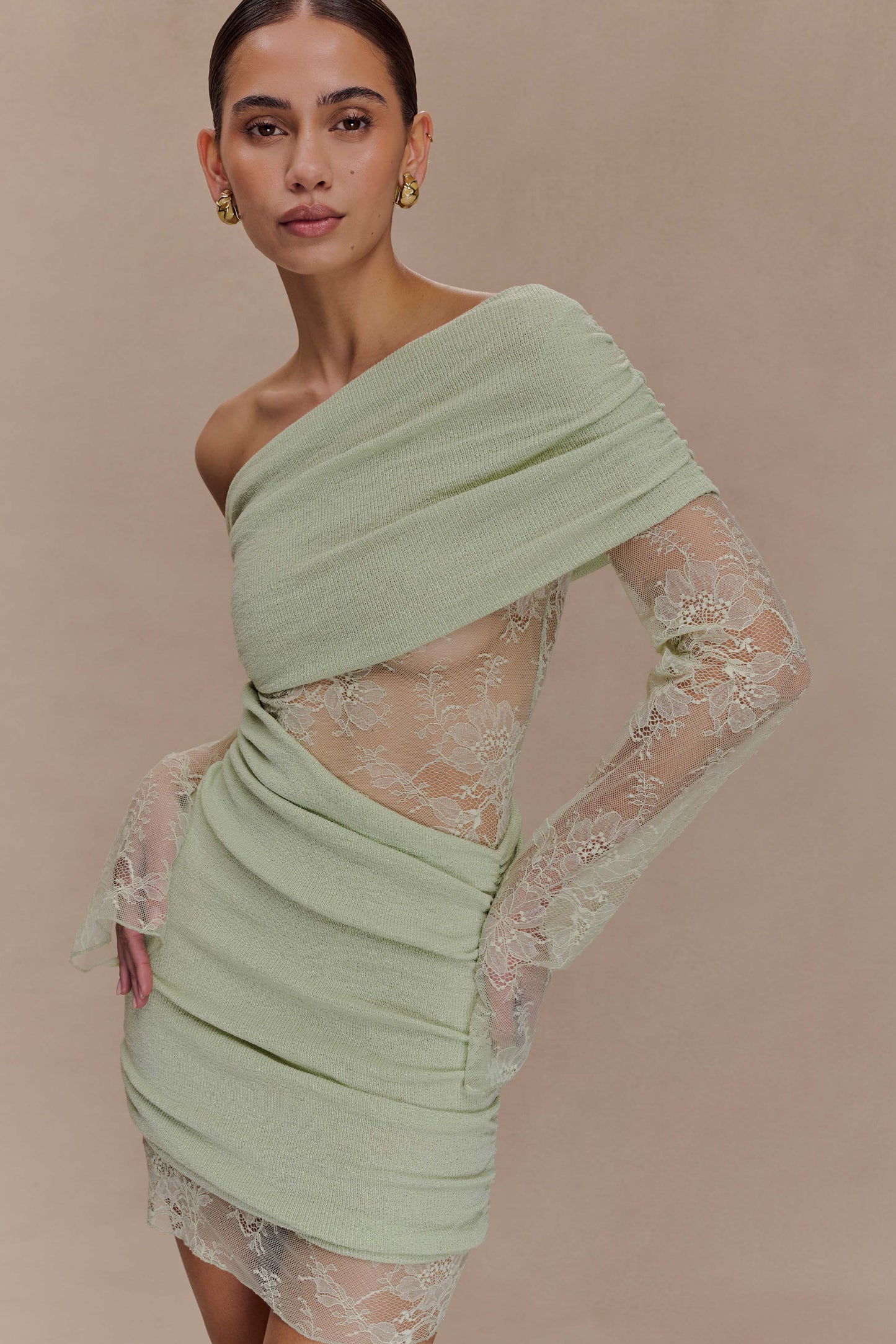 Luxie Lace Knit Mini Dress - Pastel Green