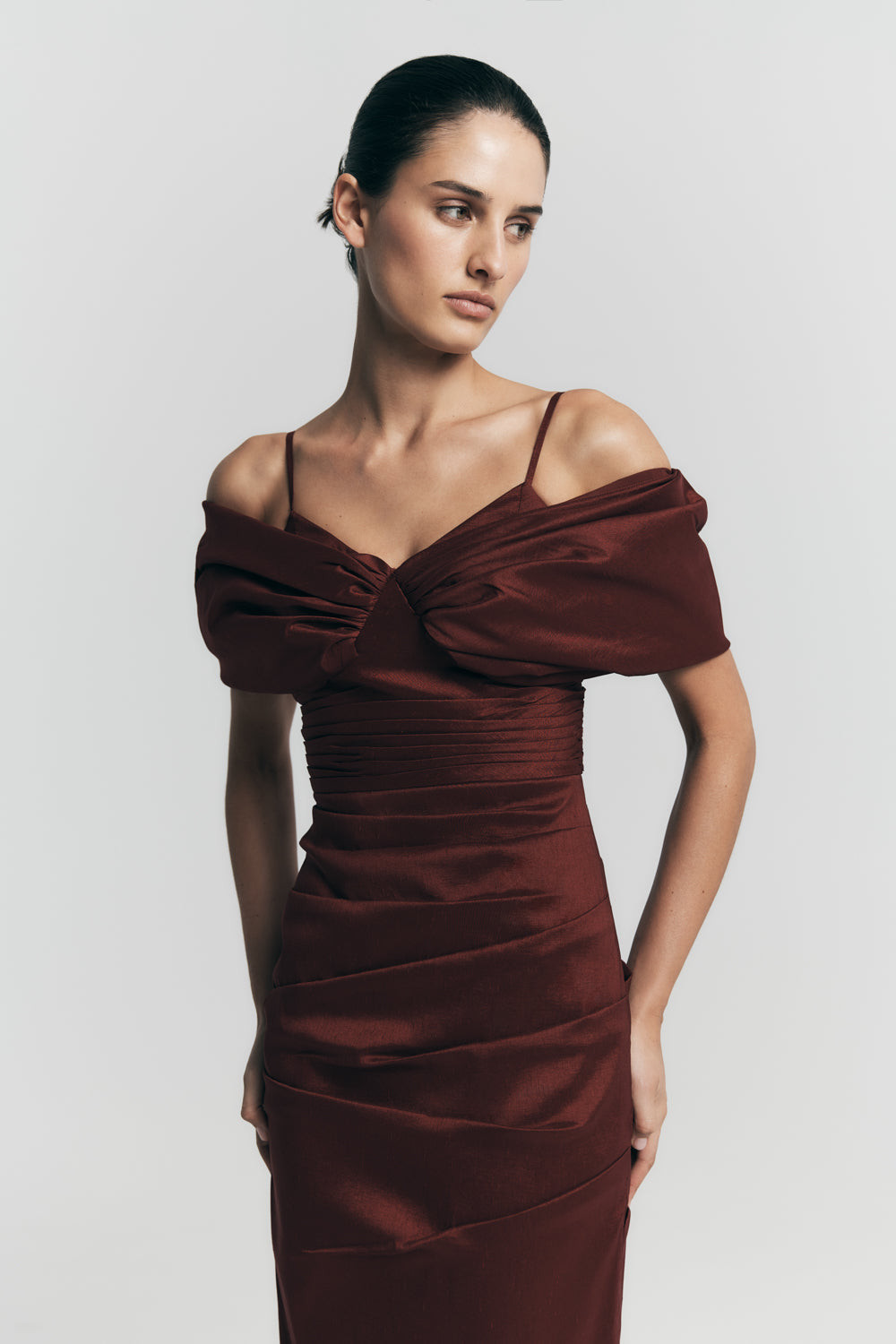 Thelma Bardot Maxi Dress - Wine
