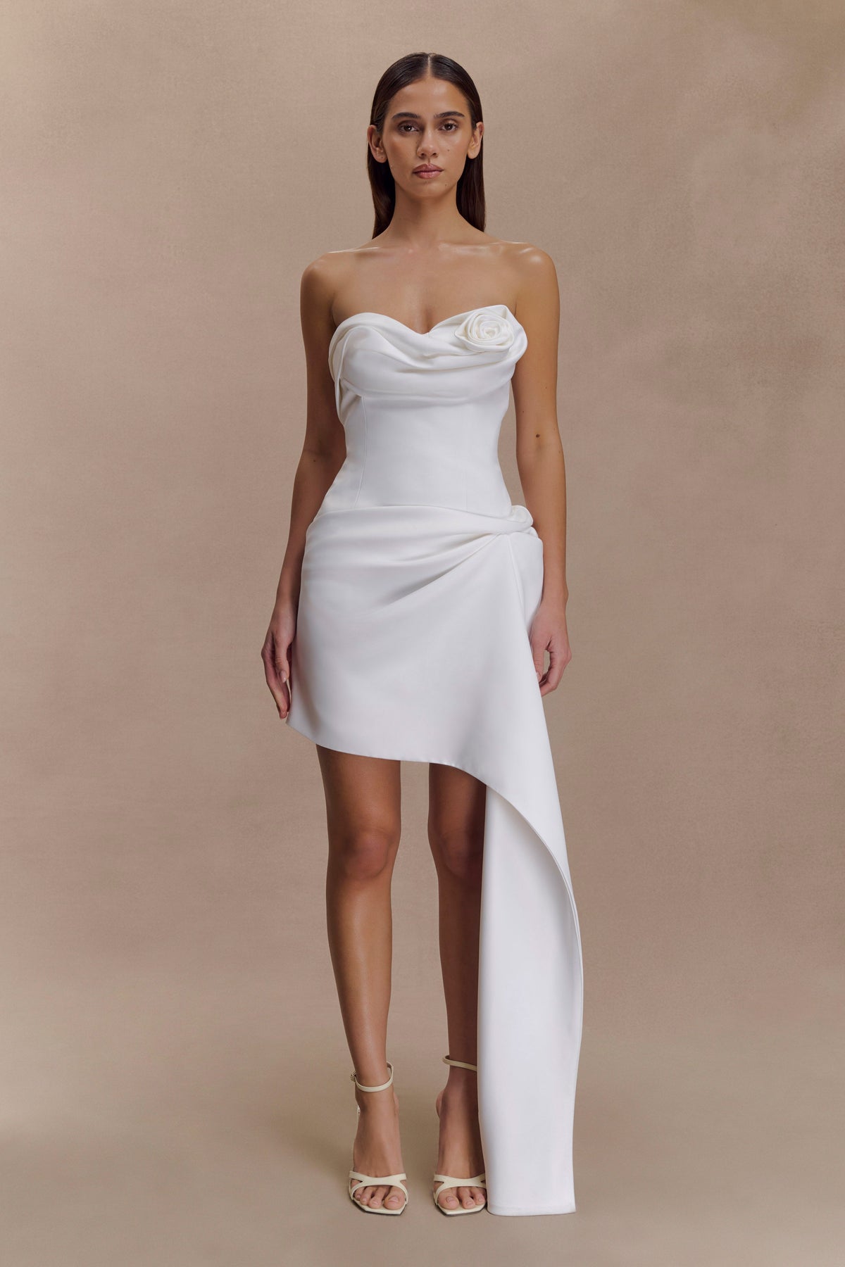Evianna Strapless Gathered Mini Dress - White