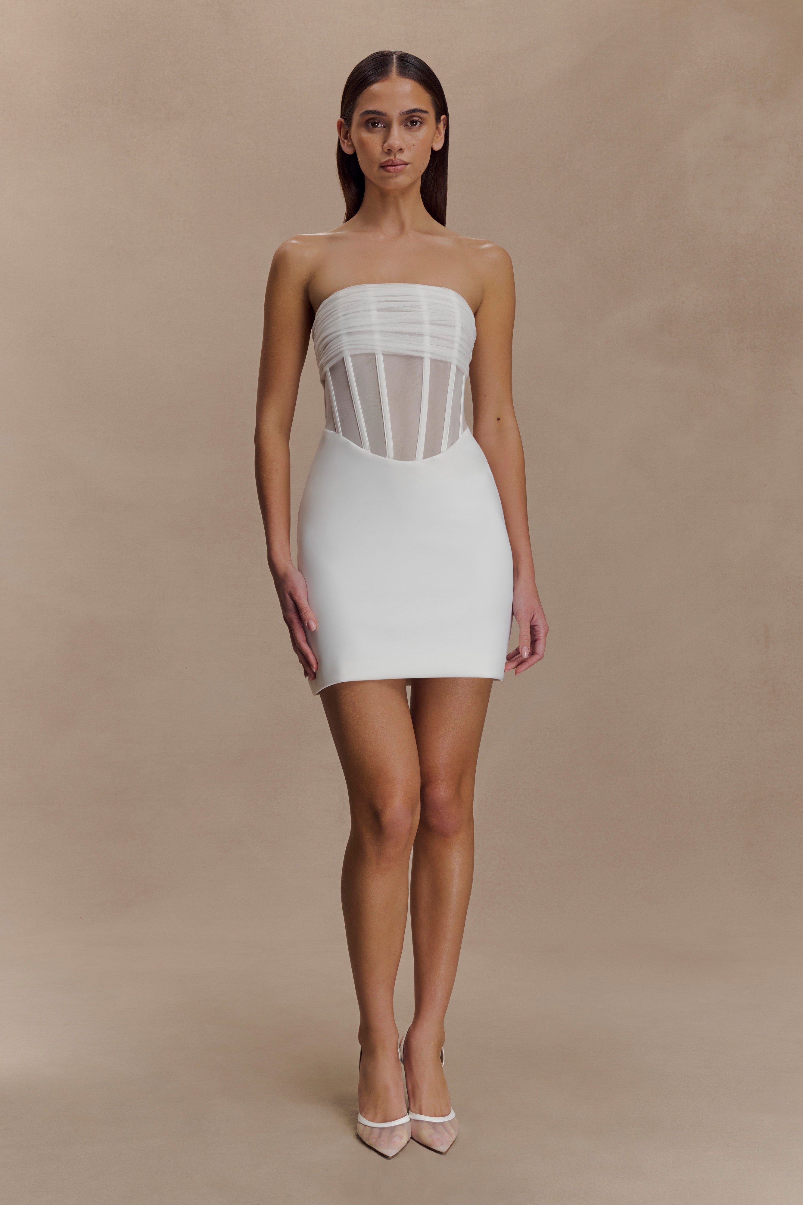 Palmer Mesh Corset Mini Dress / Ivory | MESHKI | XXS Palmer Mesh Corset Mini Dress / Ivory | MESHKI | XXS