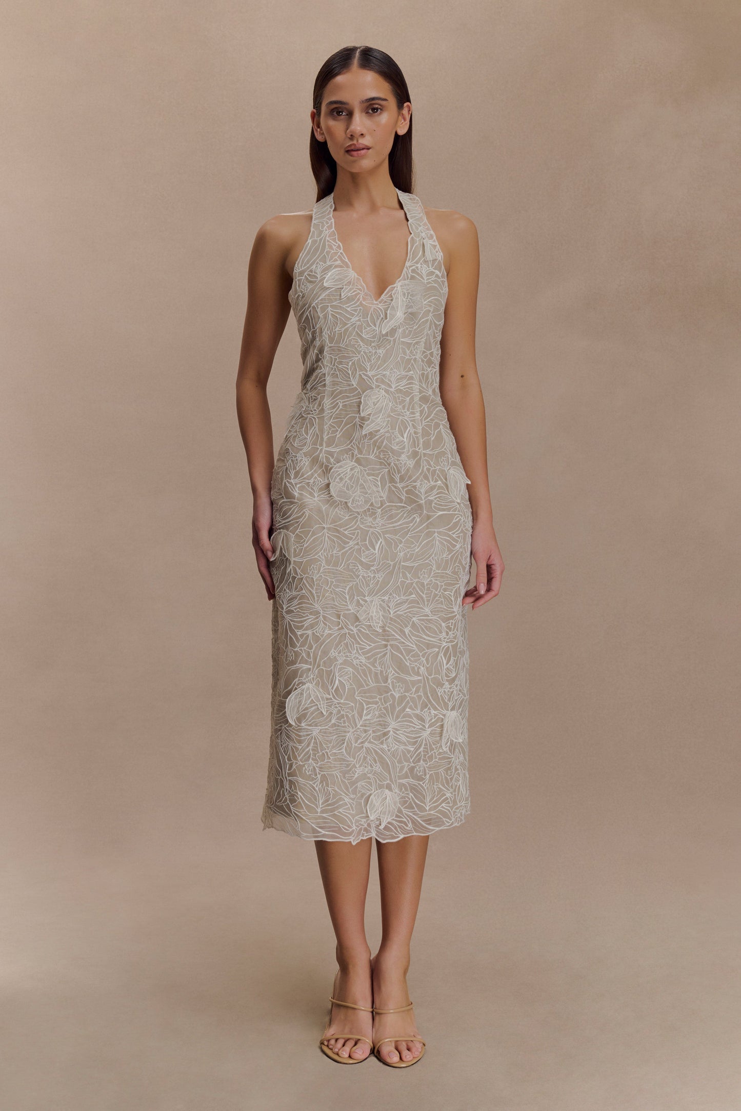 Lenore Silk Lace Halter Midi Dress - Ivory
