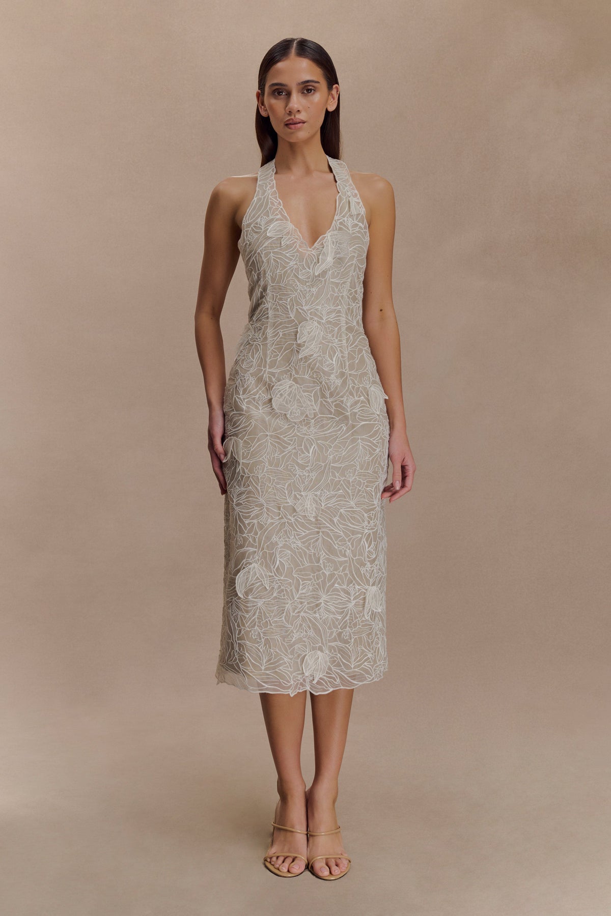 Lenore Silk Lace Halter Midi Dress - Ivory