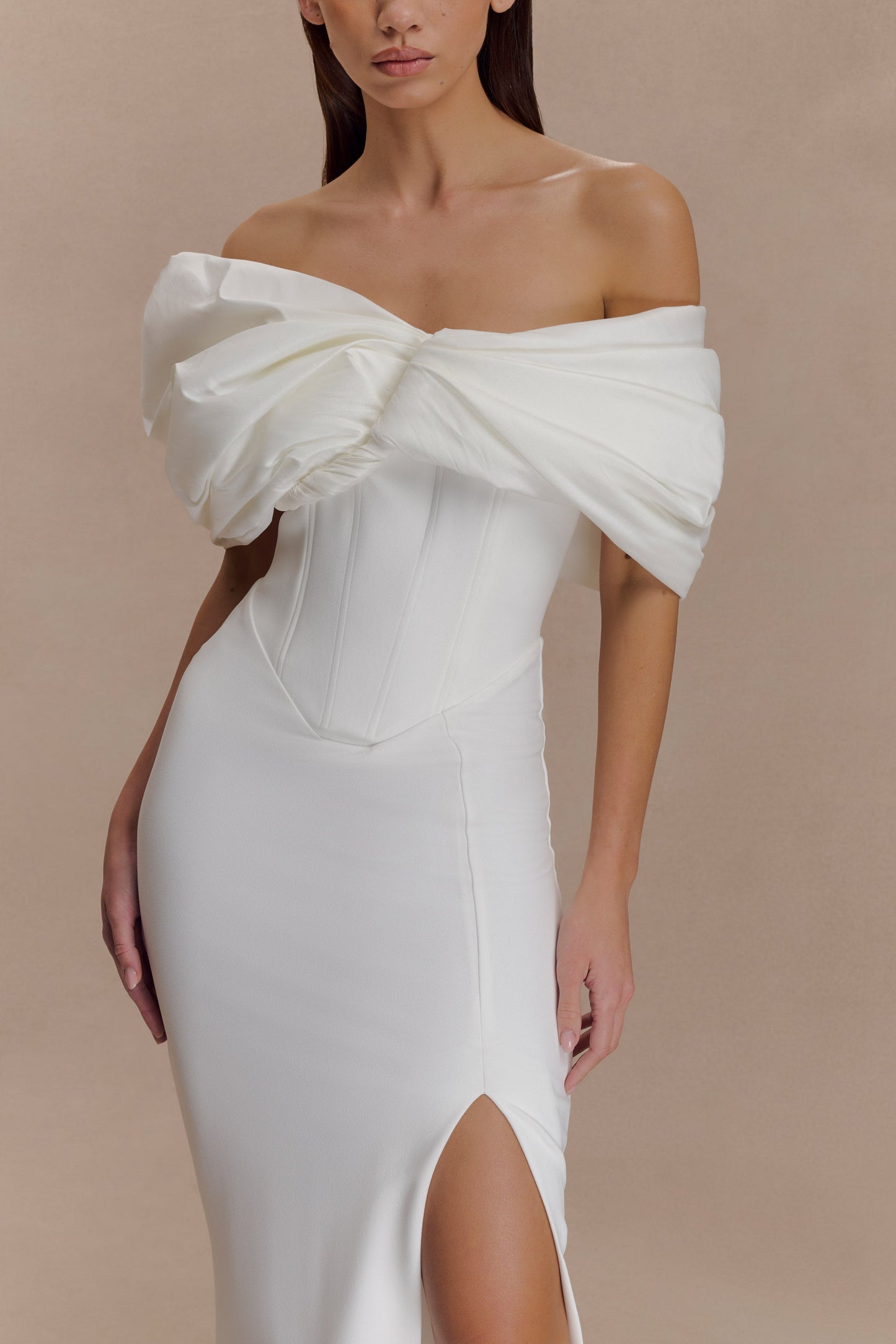 Aphrodite Off Shoulder Crepe Gown - Ivory