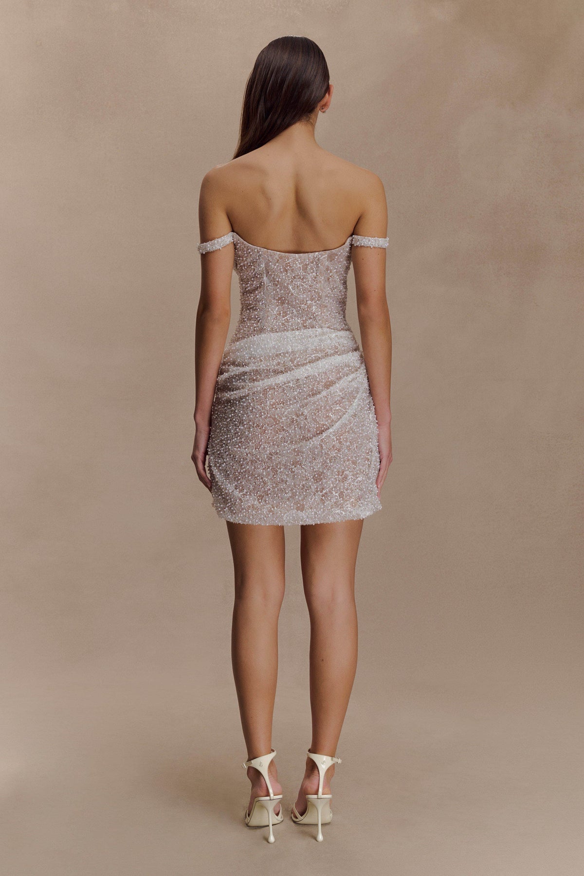 Connie Beaded Bodycon Mini Dress - Nude