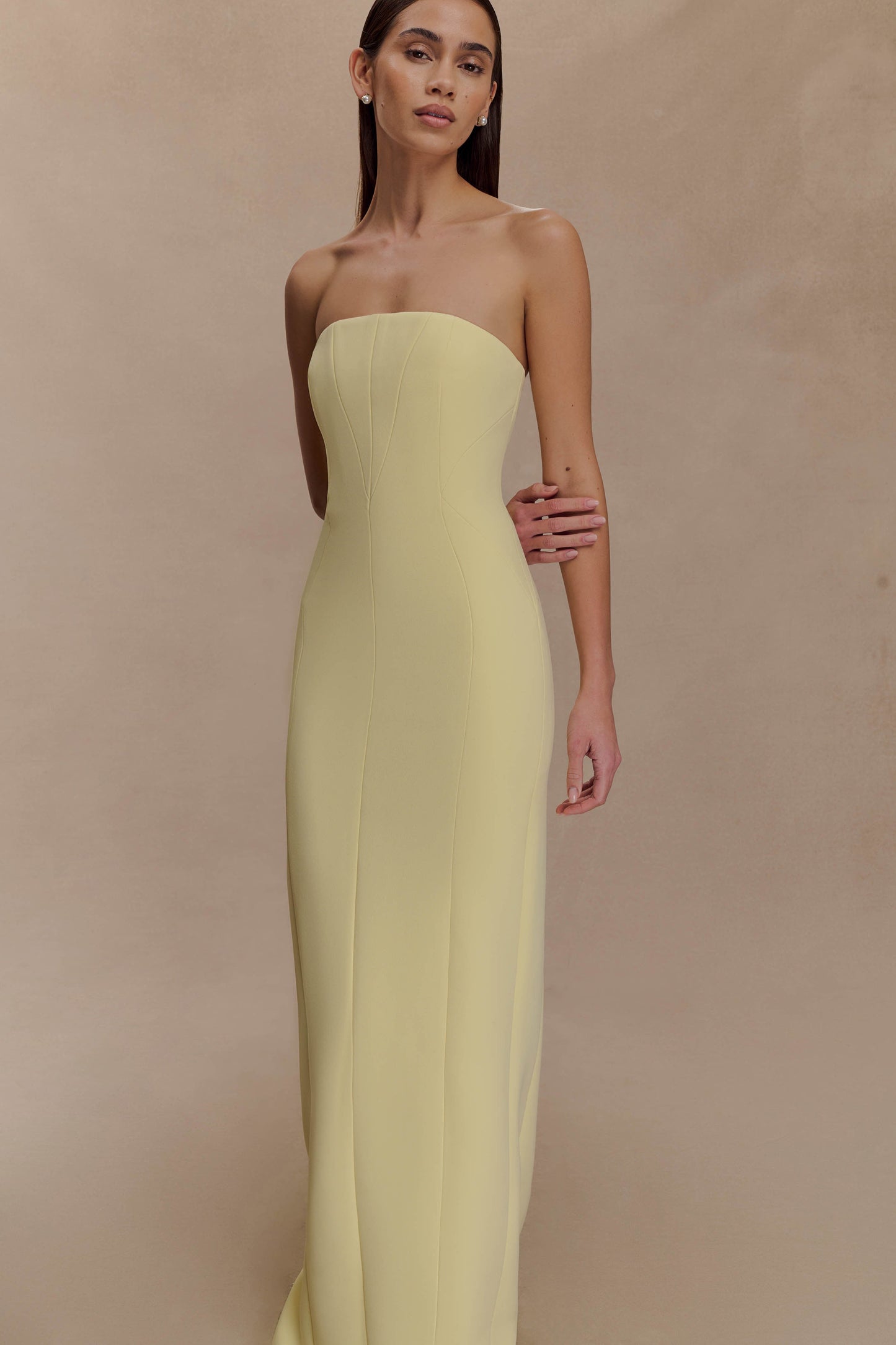Kalila Strapless Crepe Maxi Dress - Lemon