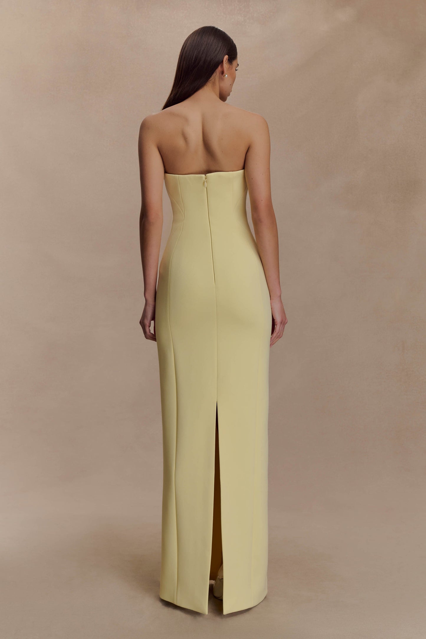 Kalila Strapless Crepe Maxi Dress - Lemon