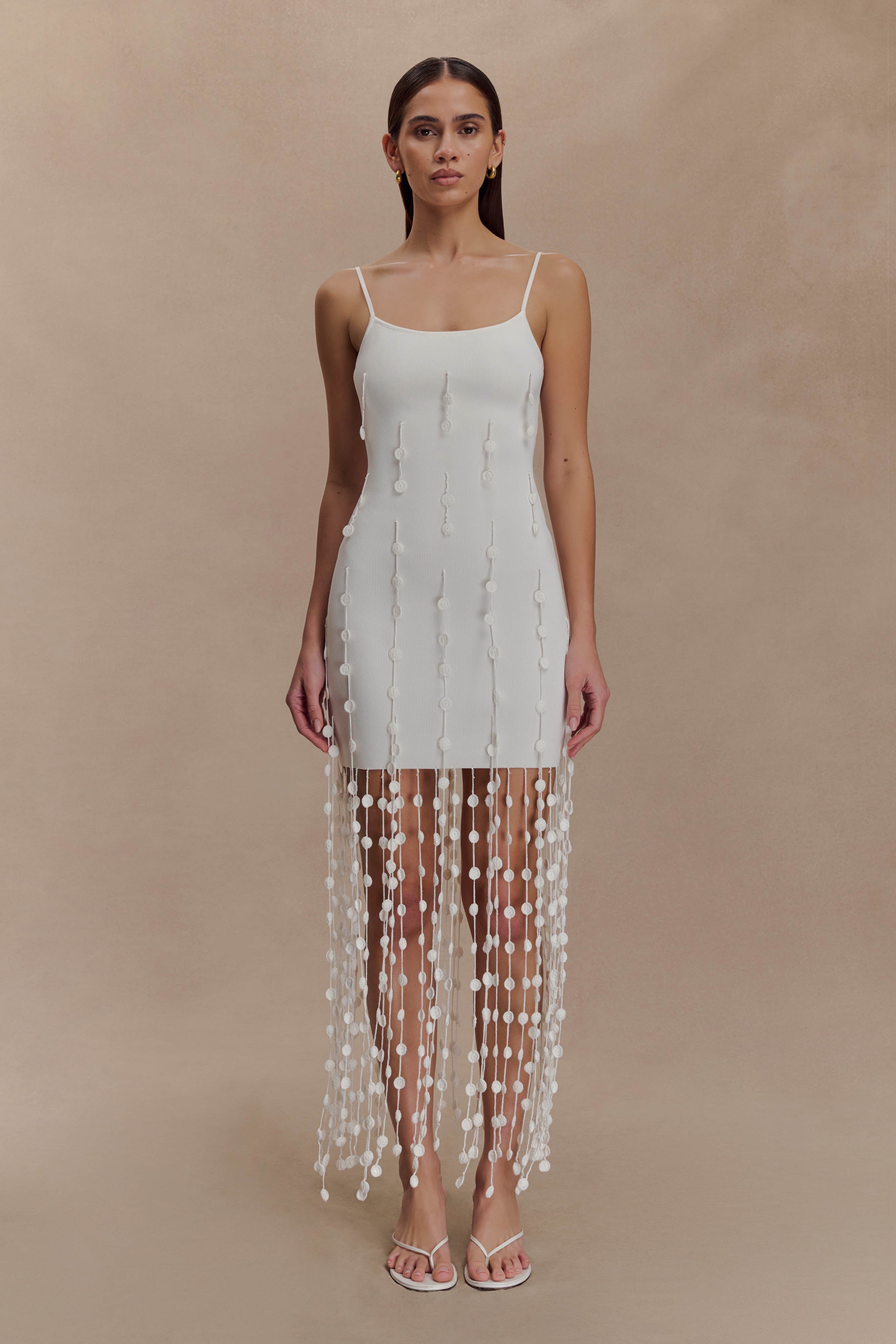 MESHKI Tove Hand Knit Flower Mini Dress - White