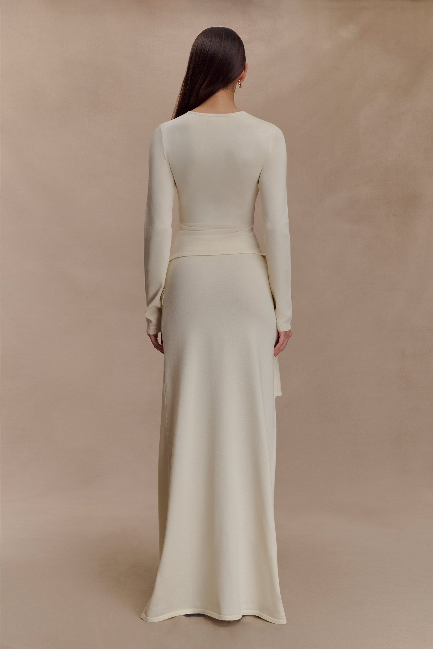 Miraby Front Ruched Knit Long Sleeve Top - Ivory