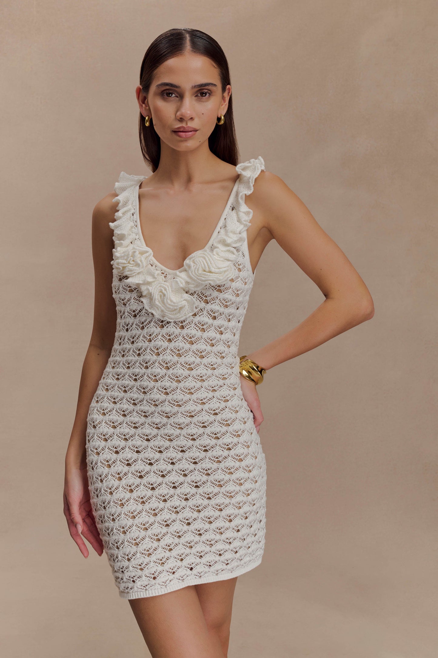 Brigid Ruffle Knit Sleeveless Dress - Ivory