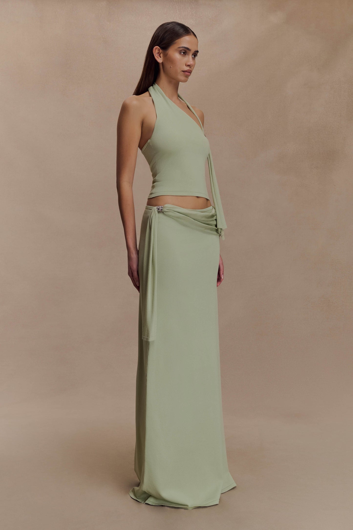 Bowie Low Rise Knit Maxi Skirt - Pastel Green