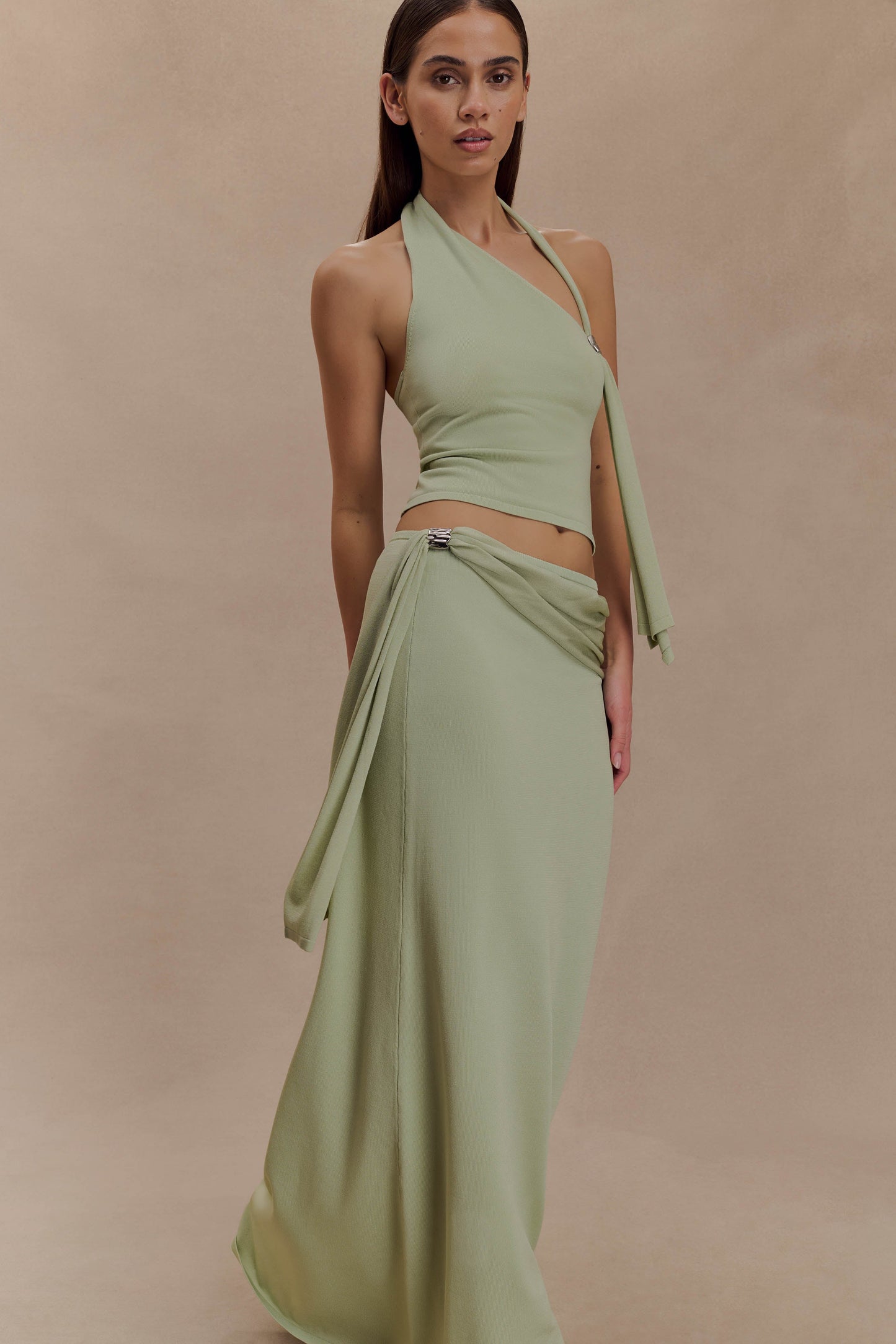 Bowie Low Rise Knit Maxi Skirt - Pastel Green