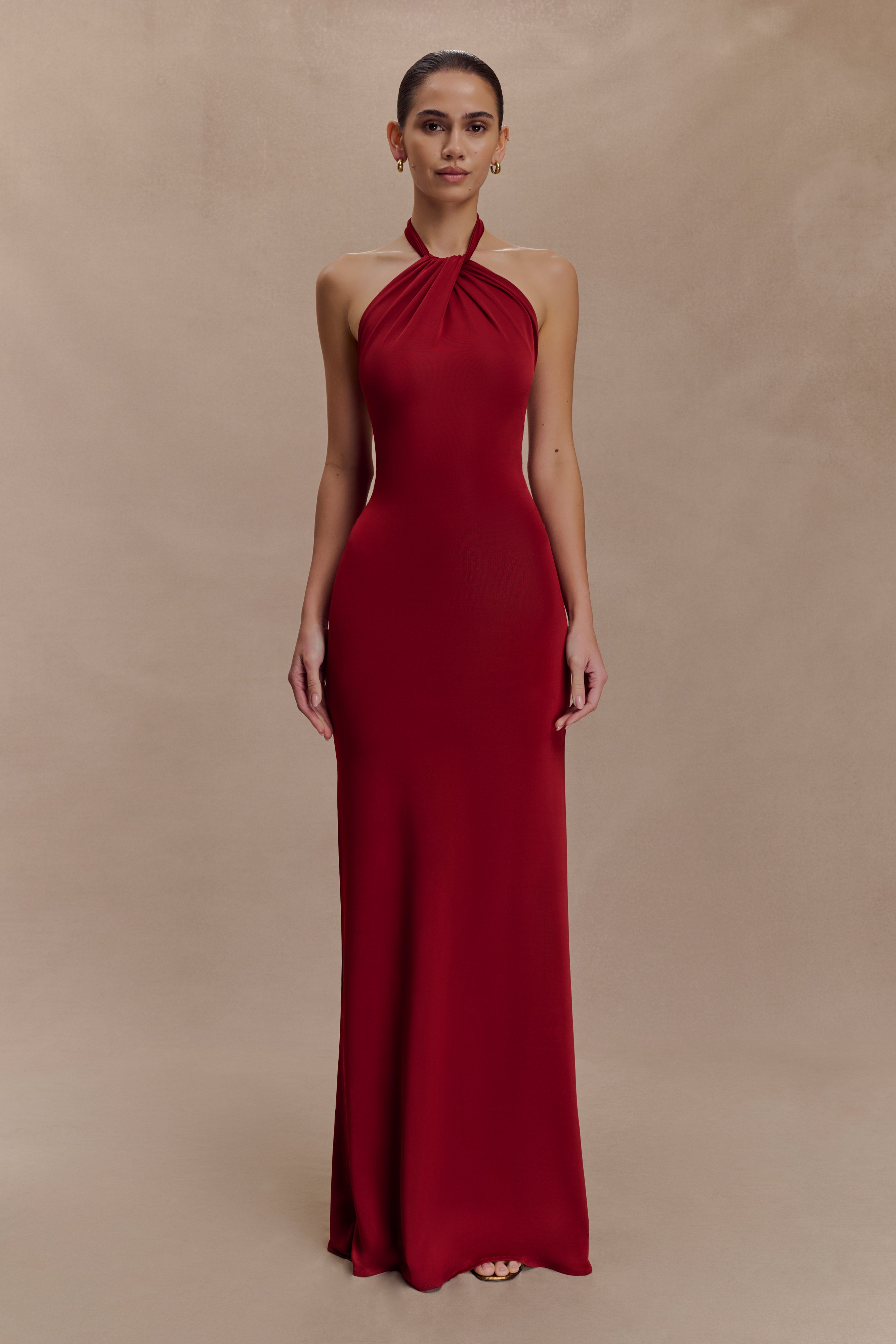 Elyna Slinky Halter Maxi Dress / Deep Red | MESHKI