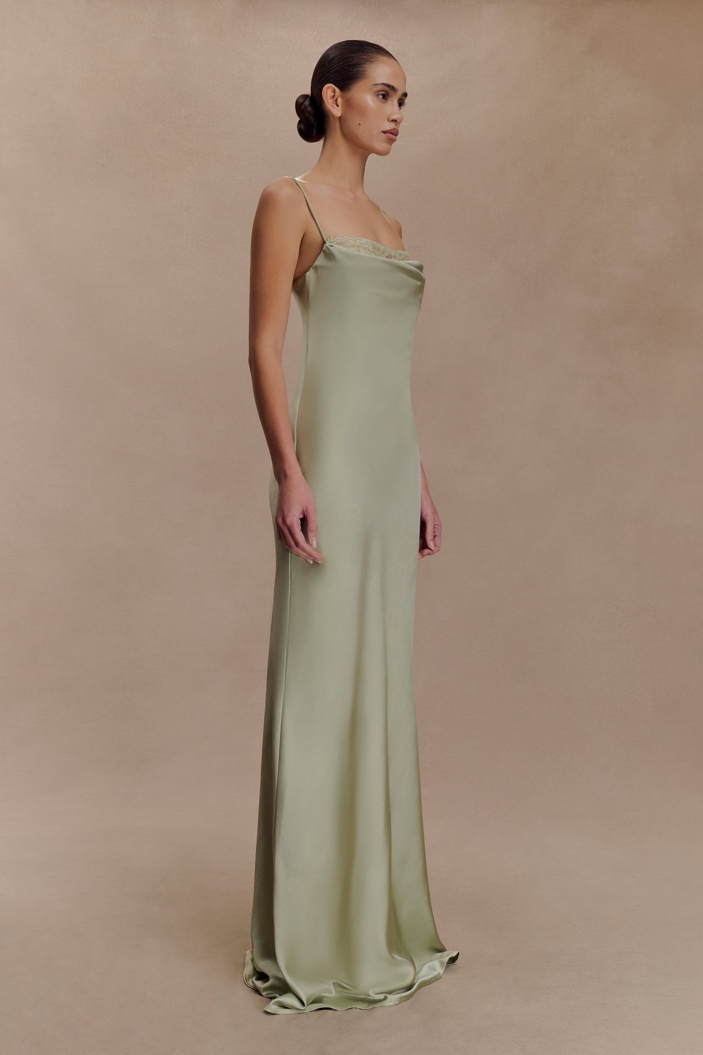 Isadora Lace & Satin Maxi Dress - Sage