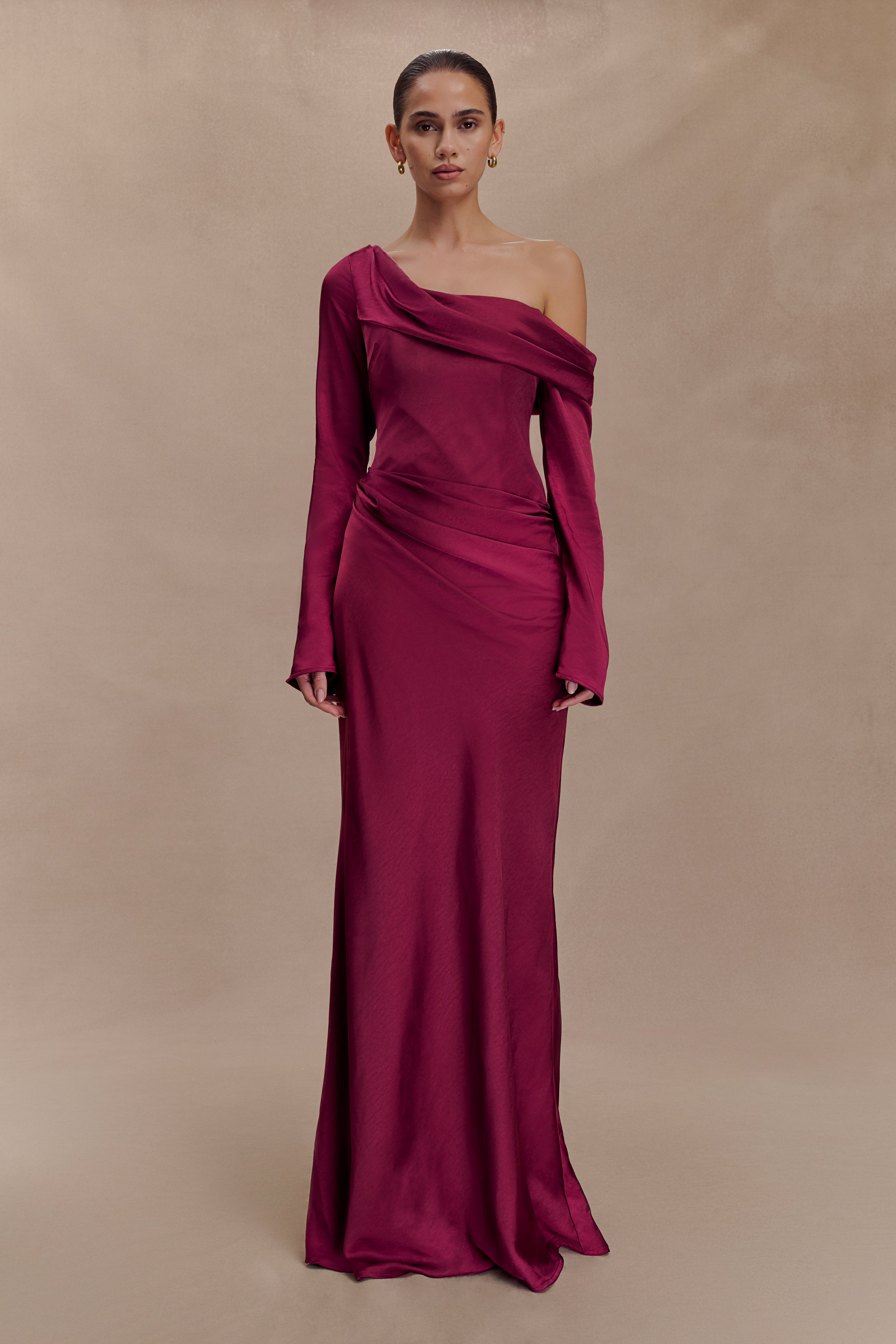 Iris Long Sleeve Satin Maxi Dress / Mahogany | Meshki