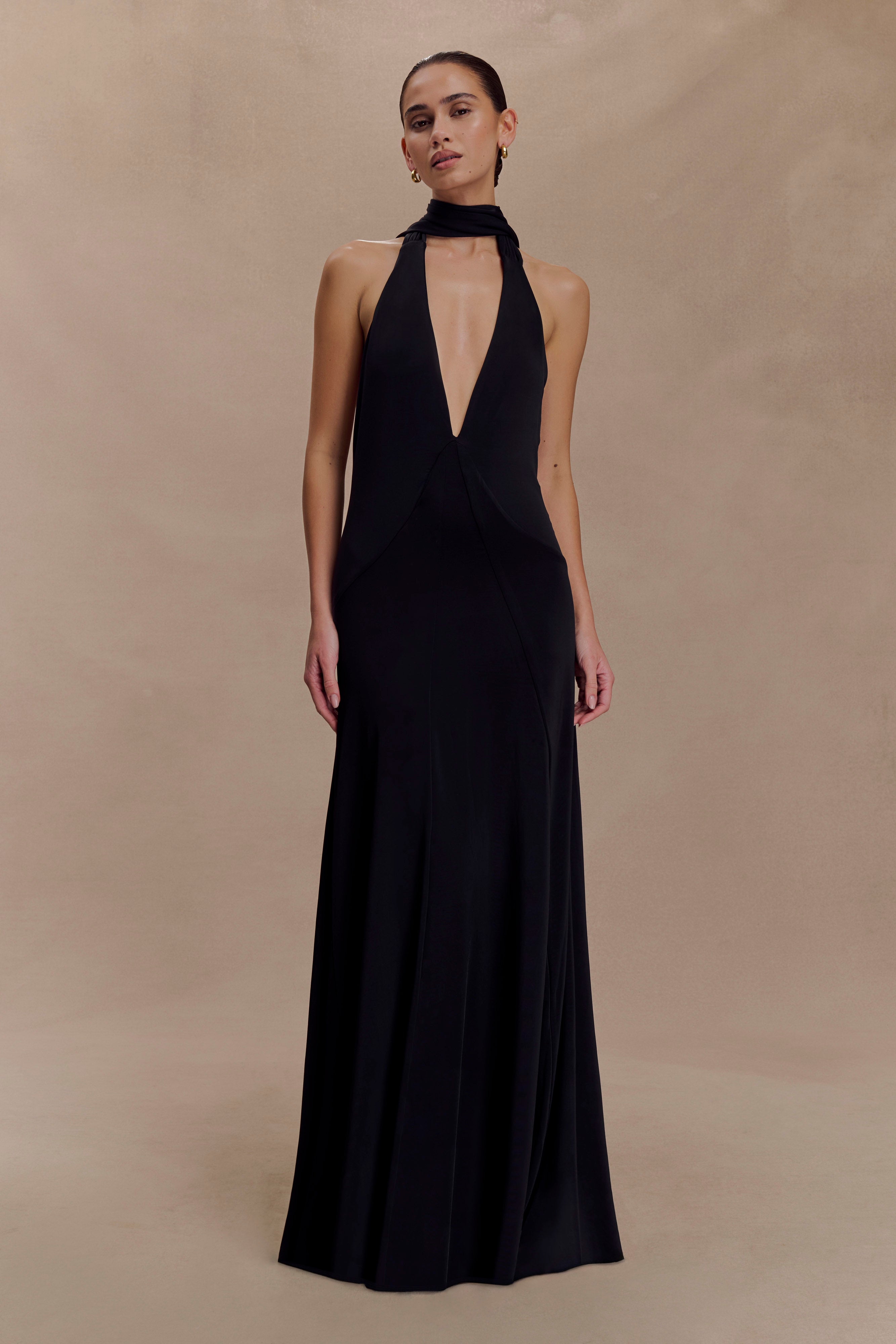 Juliet Slinky Maxi Dress with Scarf / Black | Meshki