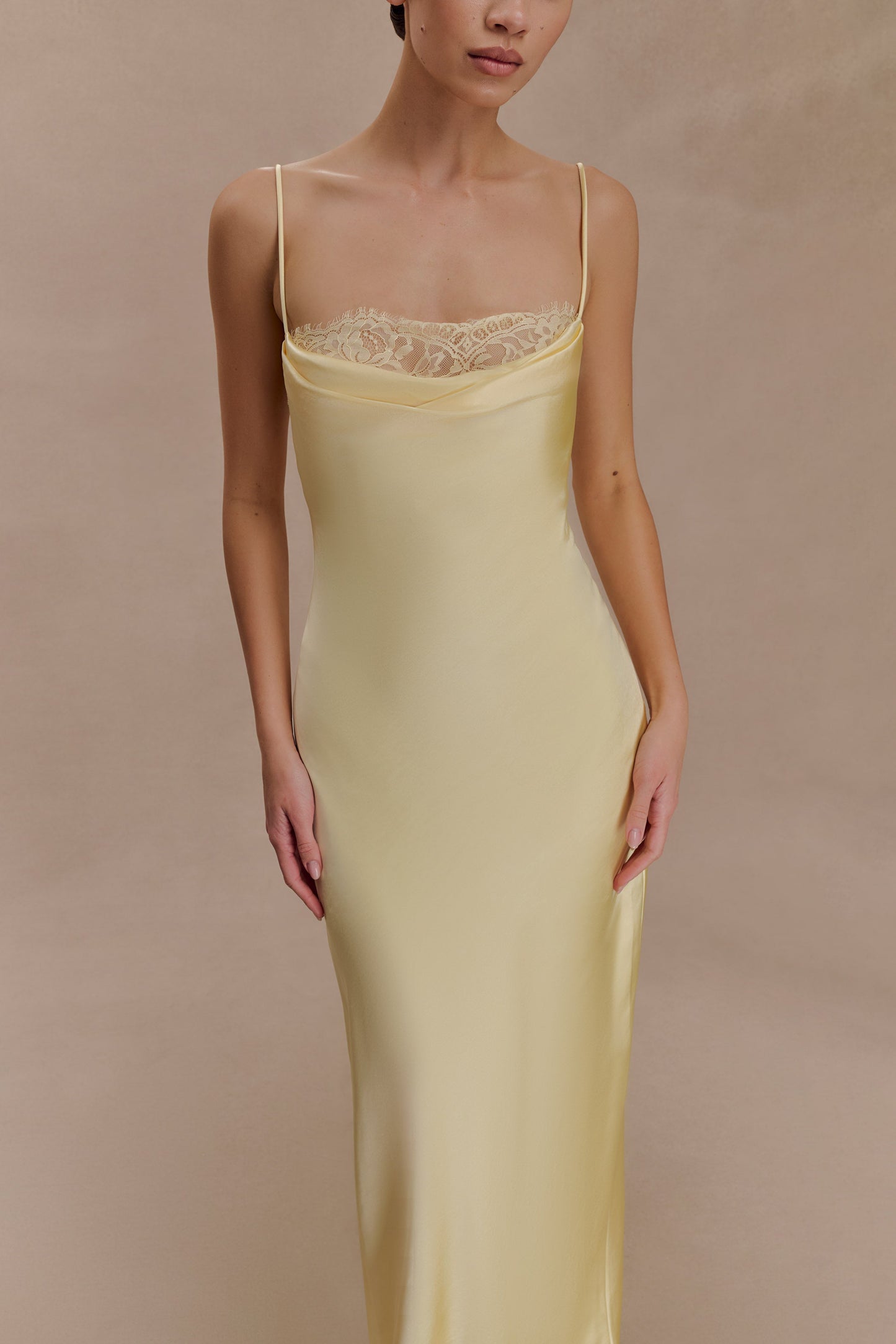 Isadora Lace & Satin Maxi Dress - Lemon