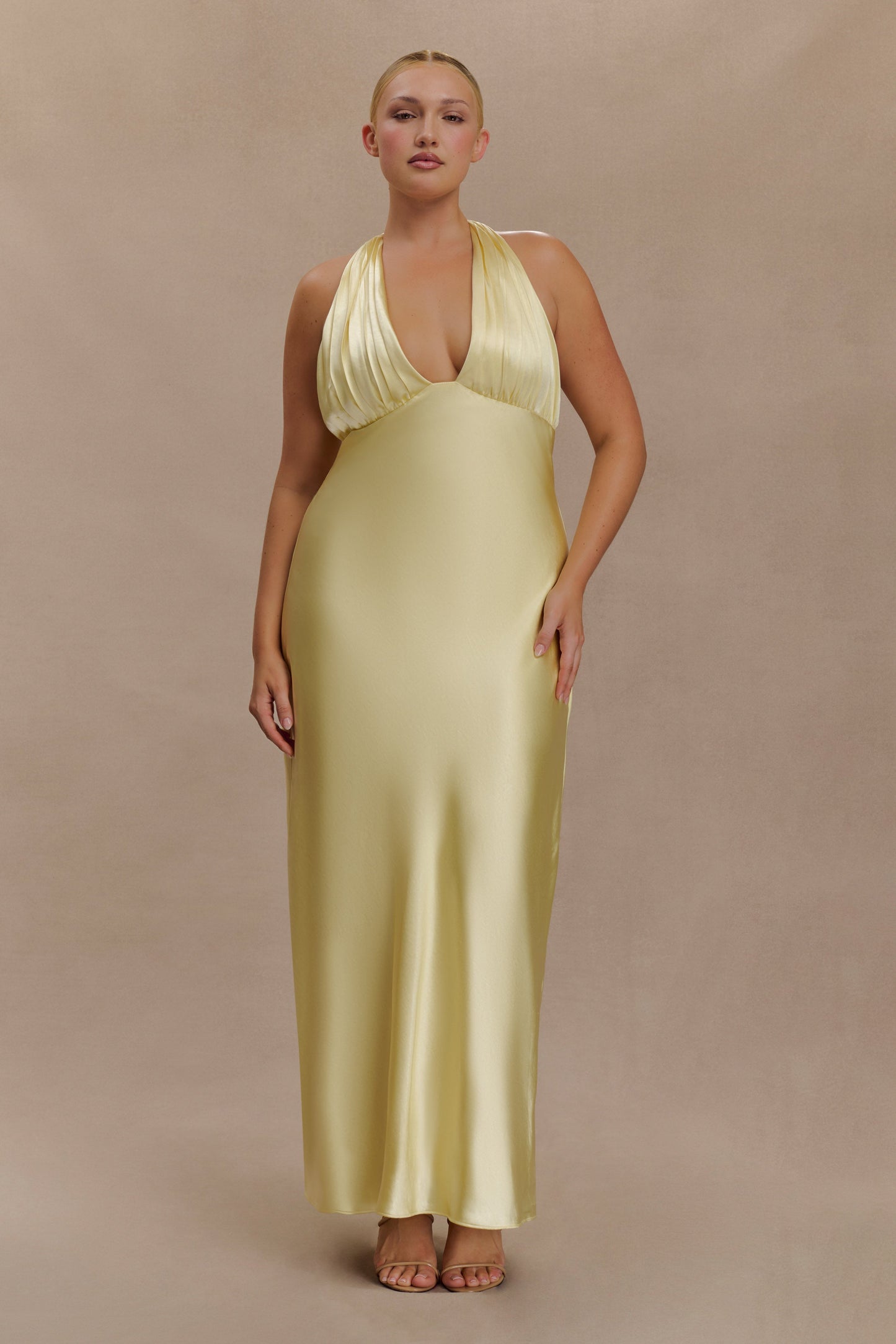 Alice Satin Halter Maxi Dress - Lemon