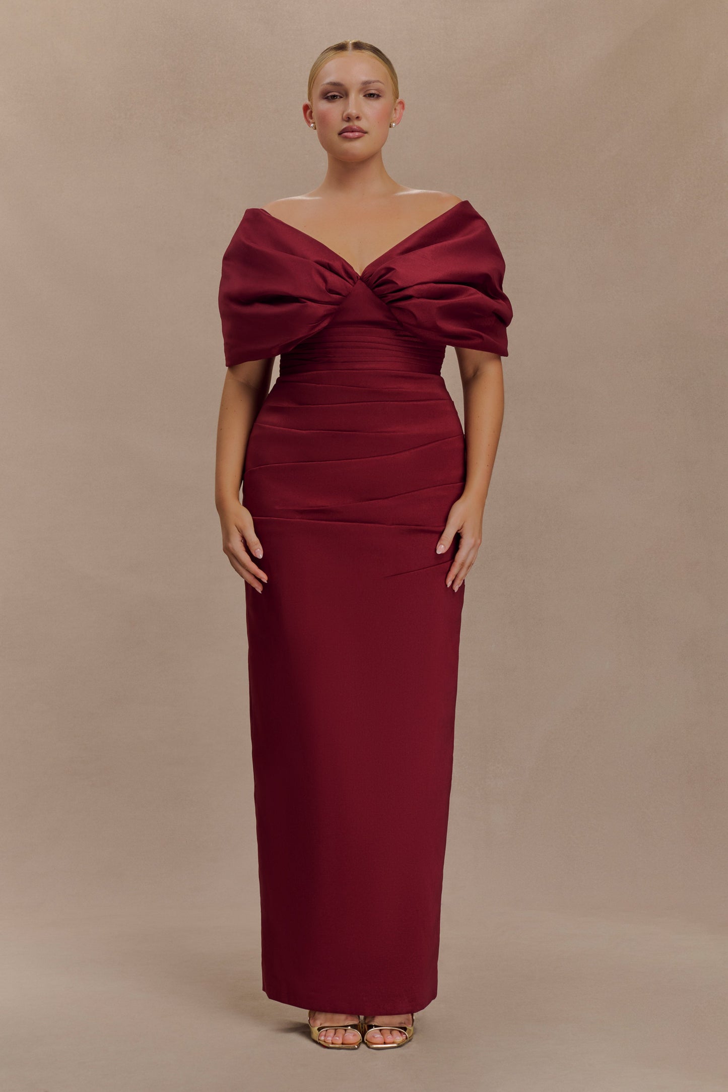Thelma Bardot Maxi Dress - Wine
