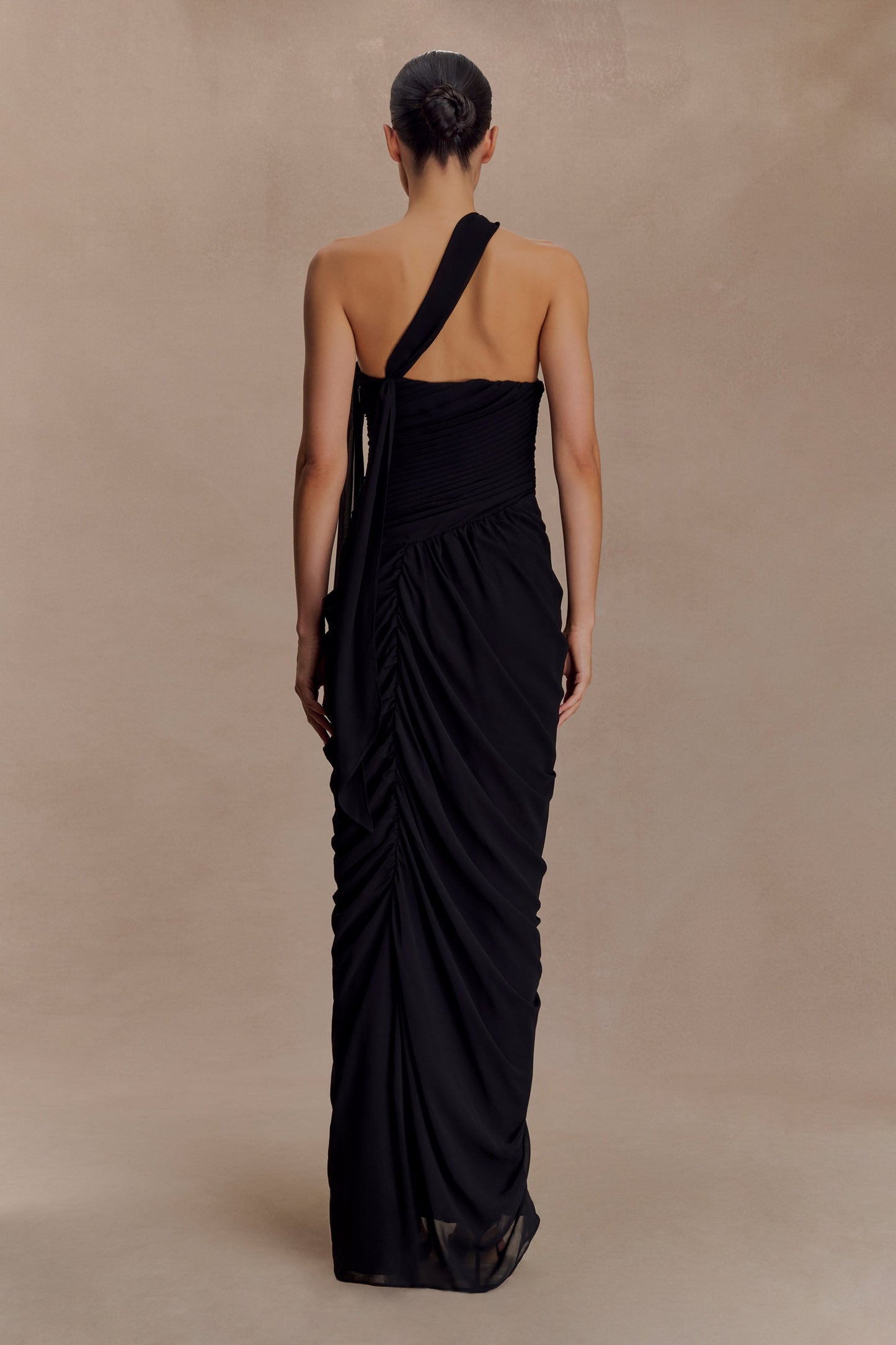 Micaela Chiffon Gathered Maxi Dress - Black