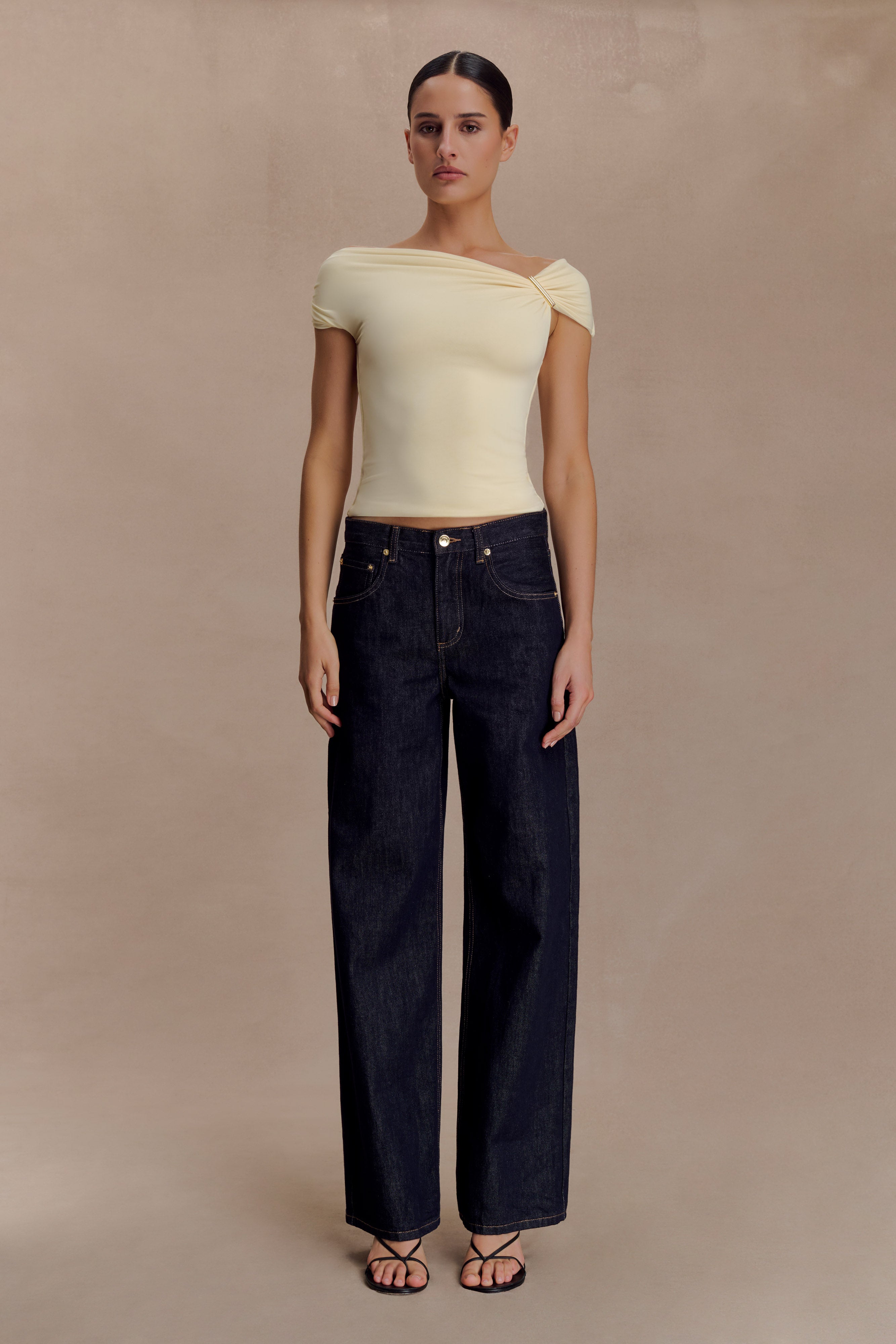 Meshki Kinsley Slinky Top With Hardware - Pale Lemon