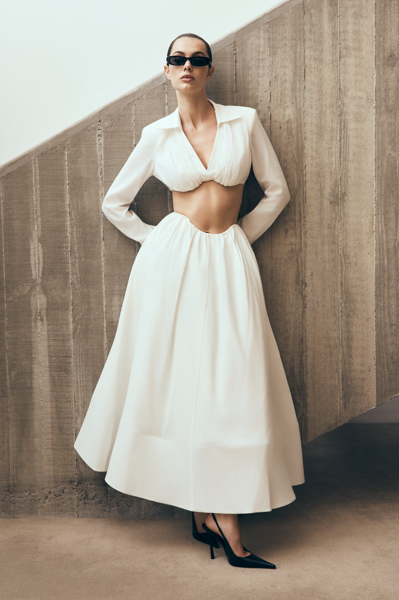 greta long sleeve dress Greta Shirt Bra / White | MESHKI