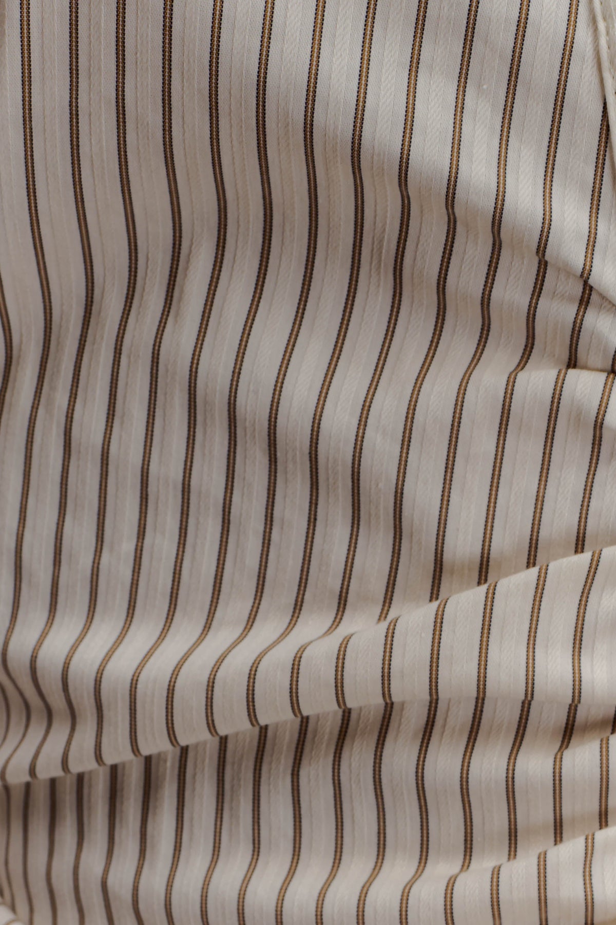 Millie Tie Back Cotton Shirt - Beige Pinstripe