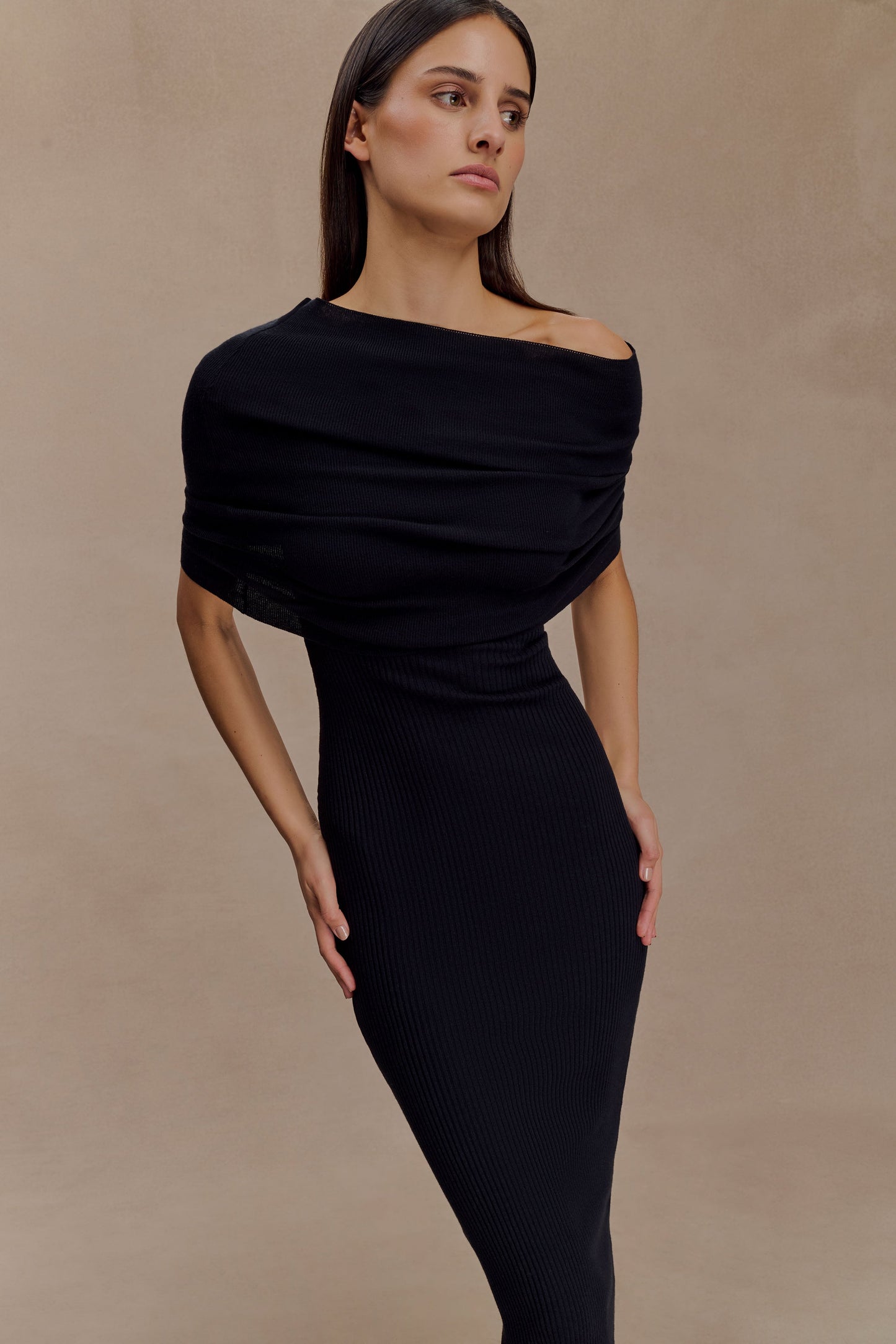 Zandie Cashmere Blend Knit Midi Dress - Black