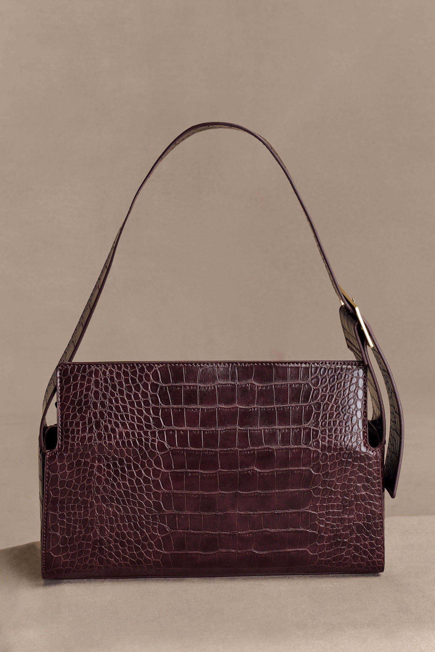 Maria Faux Leather Crocodile Shoulder Bag - Chocolate