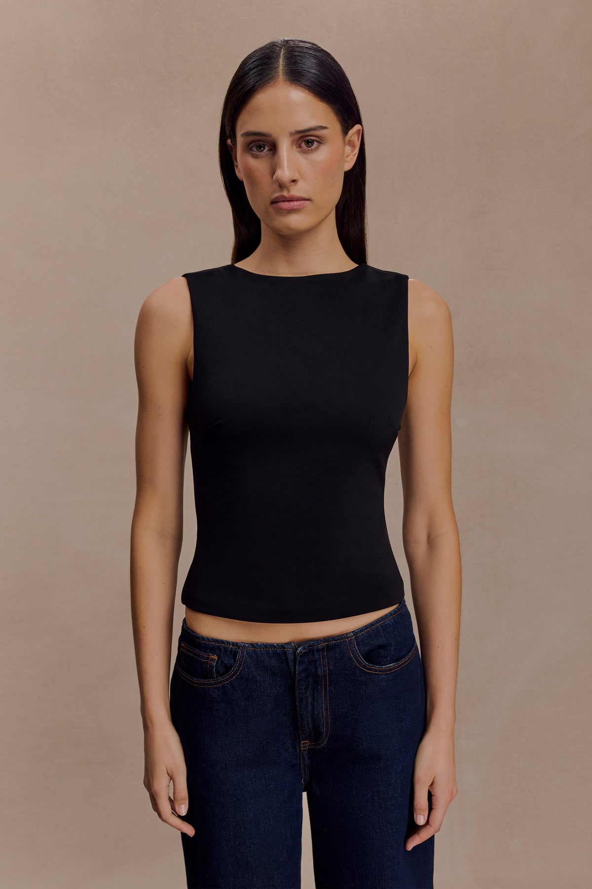 Kyra Open Back Scuba Crepe Top - Black