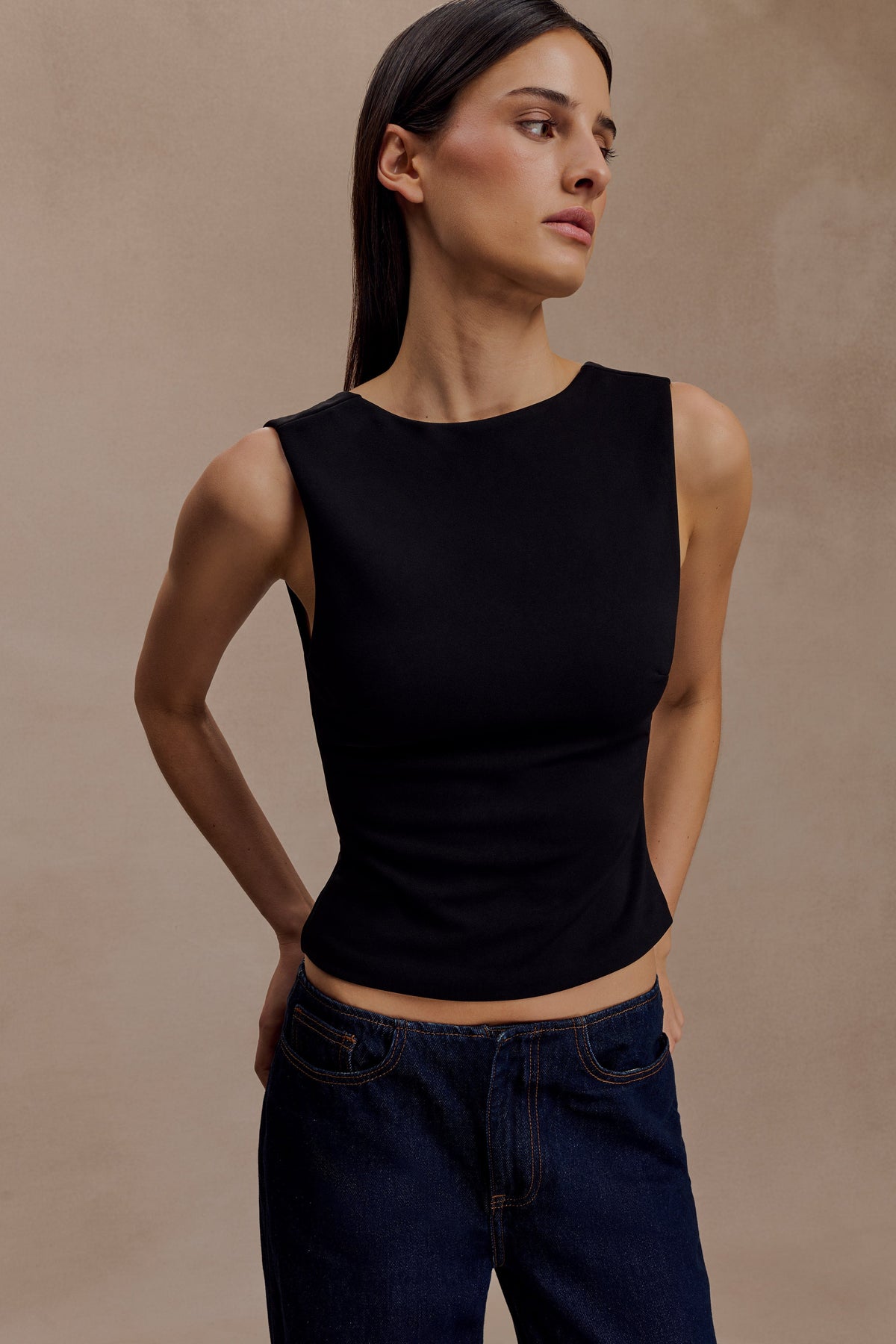 Kyra Open Back Scuba Crepe Top - Black